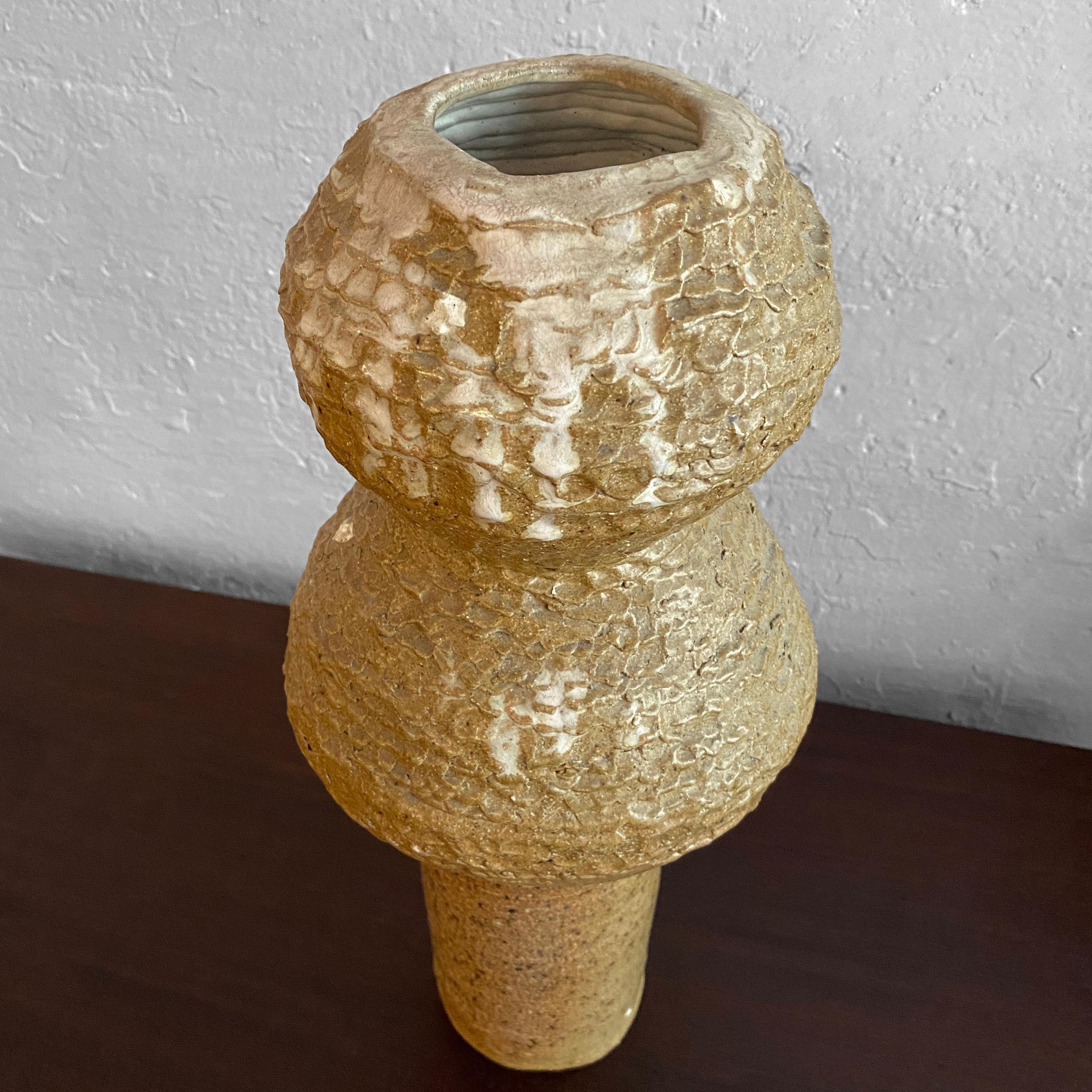 Tall Tan Brutalist Art Pottery Vase 3