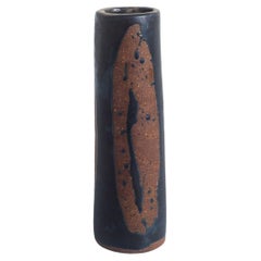 Tall Tar Glazed over Bisque Ceramic Vase Signed