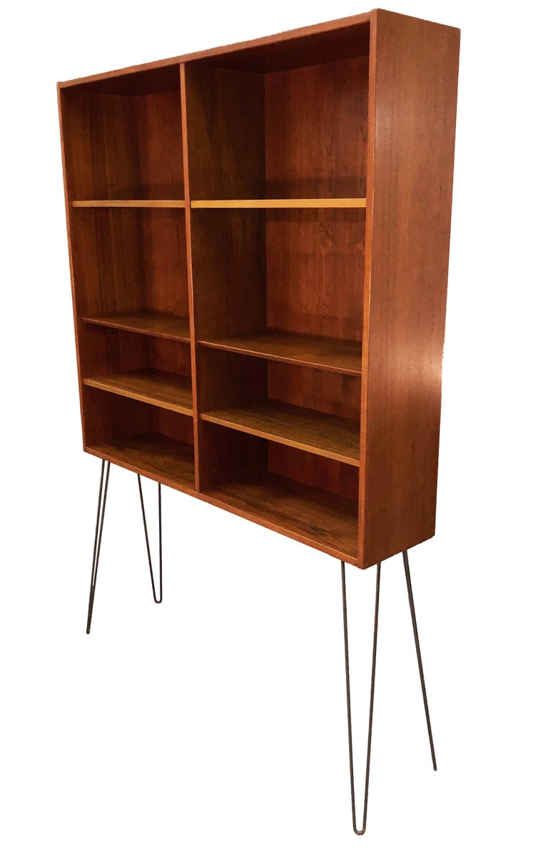 Tall Teak Bookcase with Iron Legs For Sale at 1stDibs