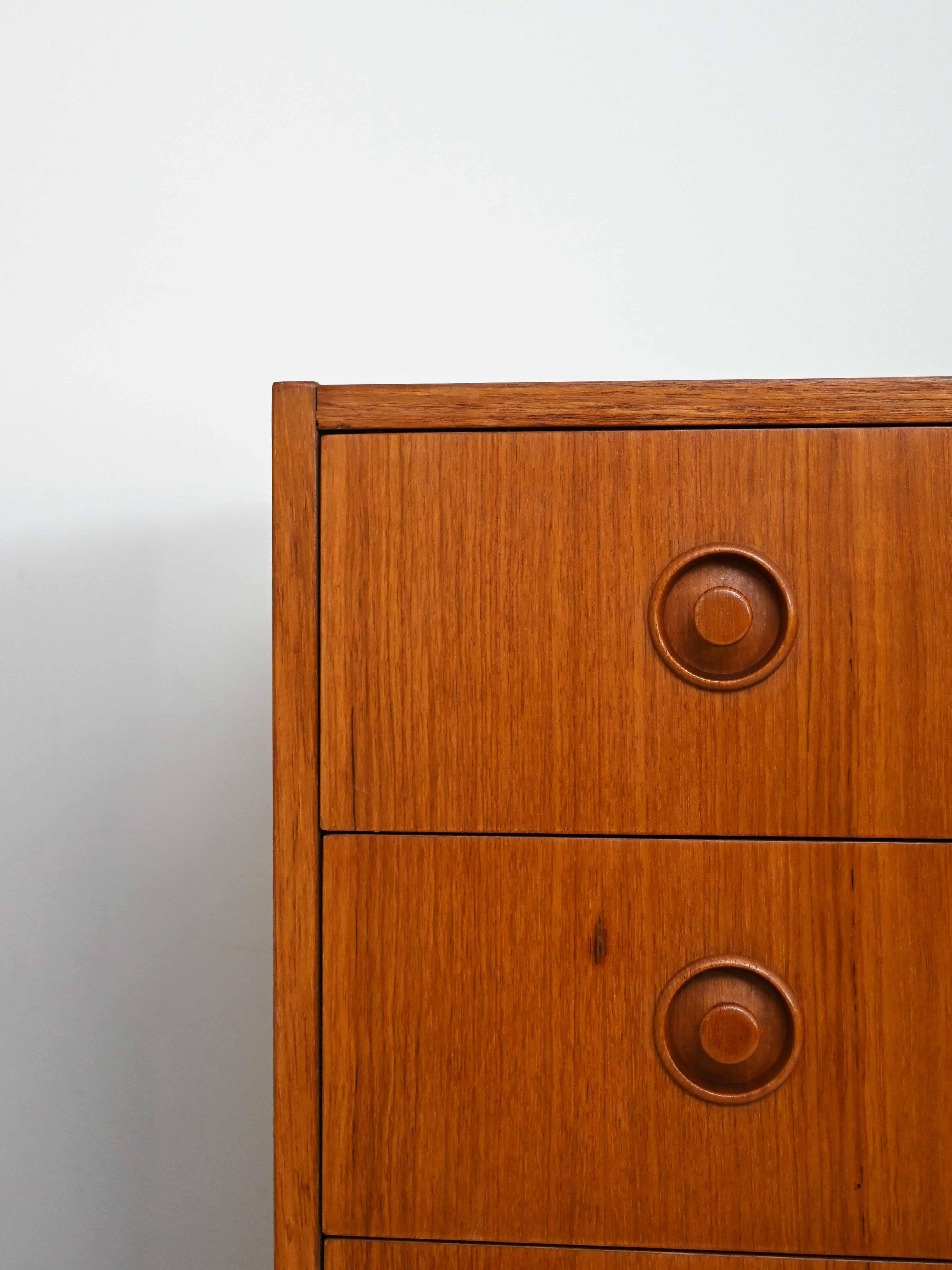 Tall Teak Chest of Drawers with Wooden Knobs For Sale 4