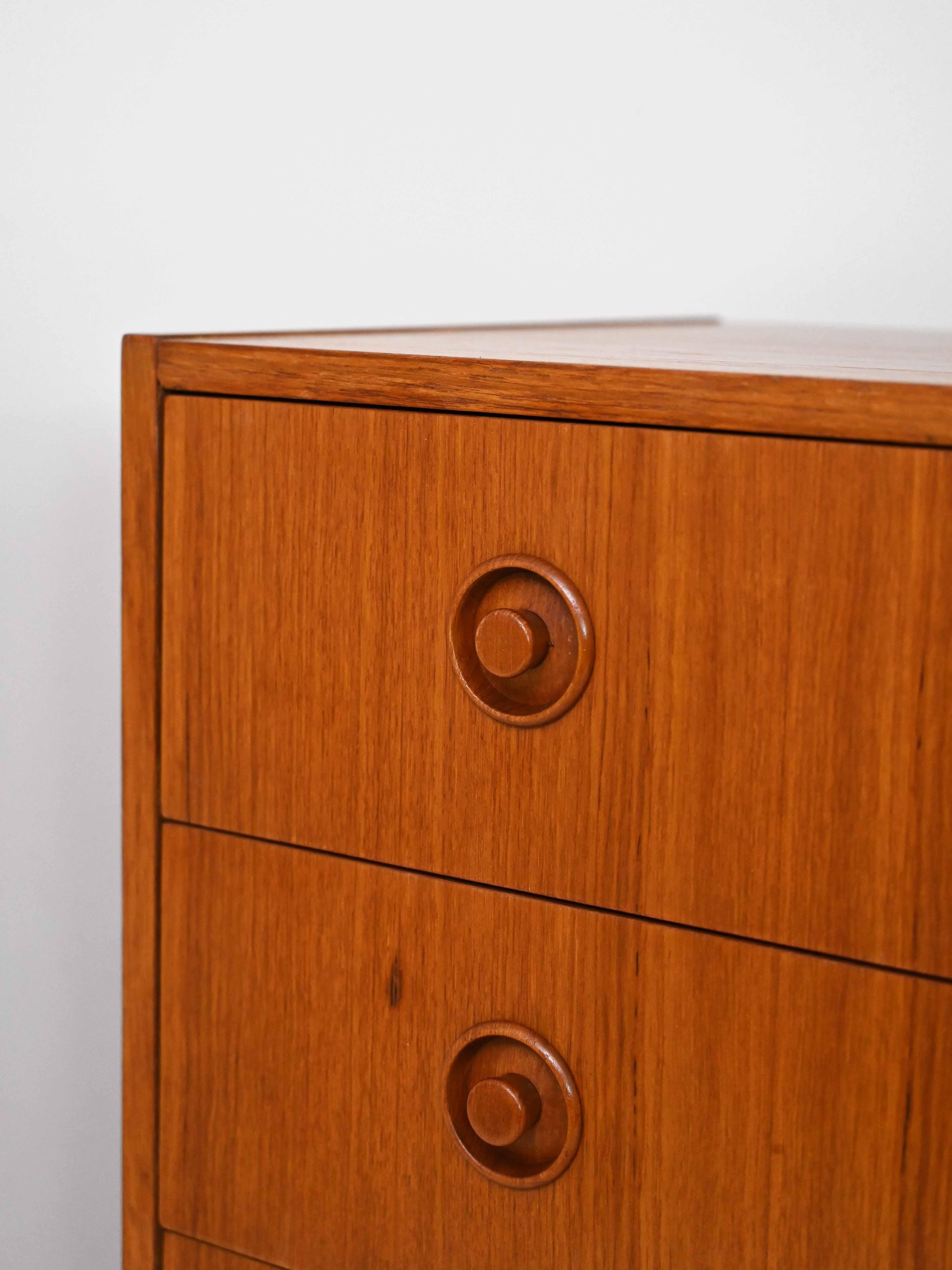 Tall Teak Chest of Drawers with Wooden Knobs For Sale 1