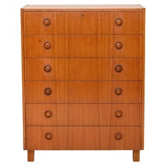 Retro Tall Teak Chest of Drawers with Wooden Knobs