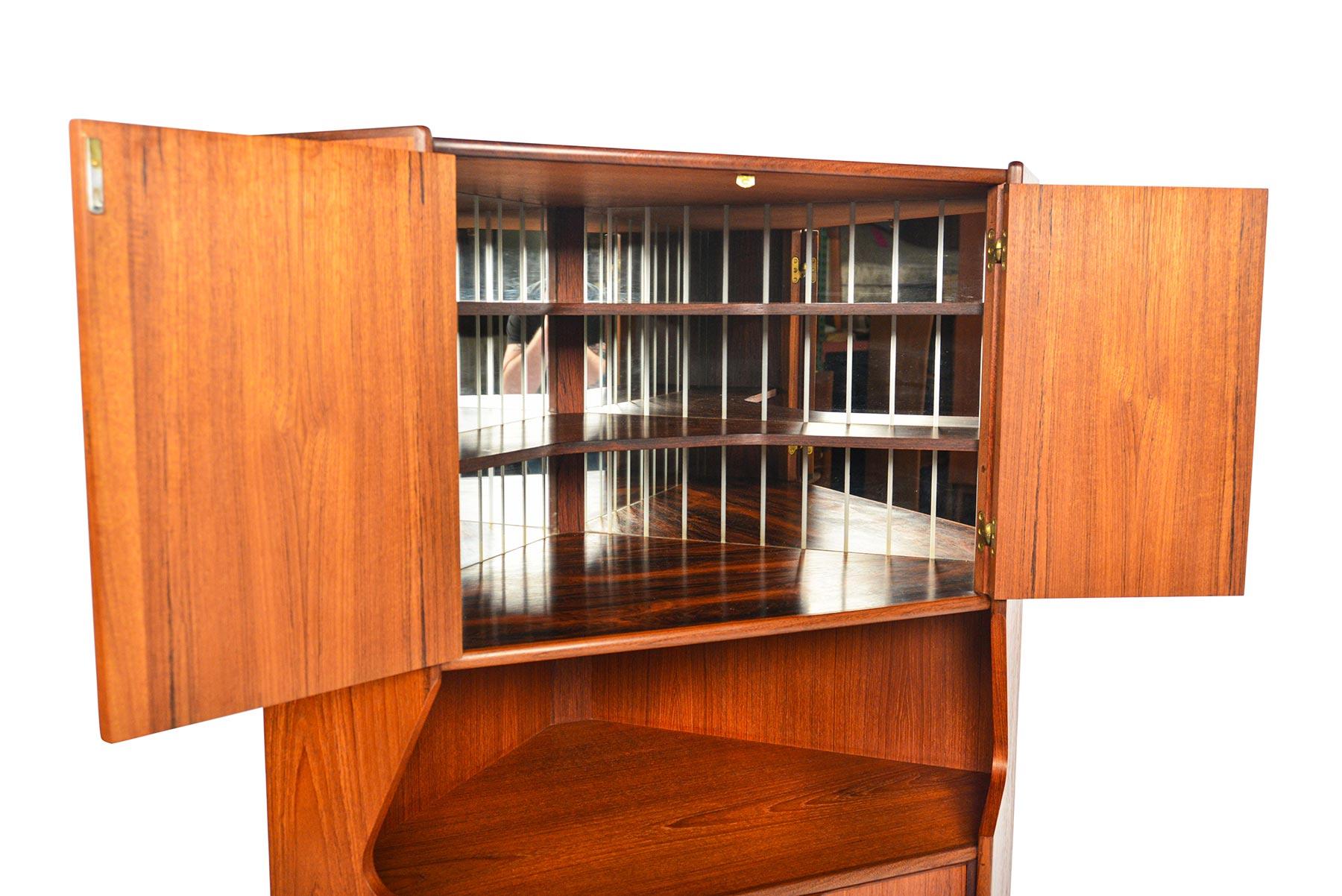 Tall Teak Corner Unit with Rosewood Bar In Good Condition In Berkeley, CA