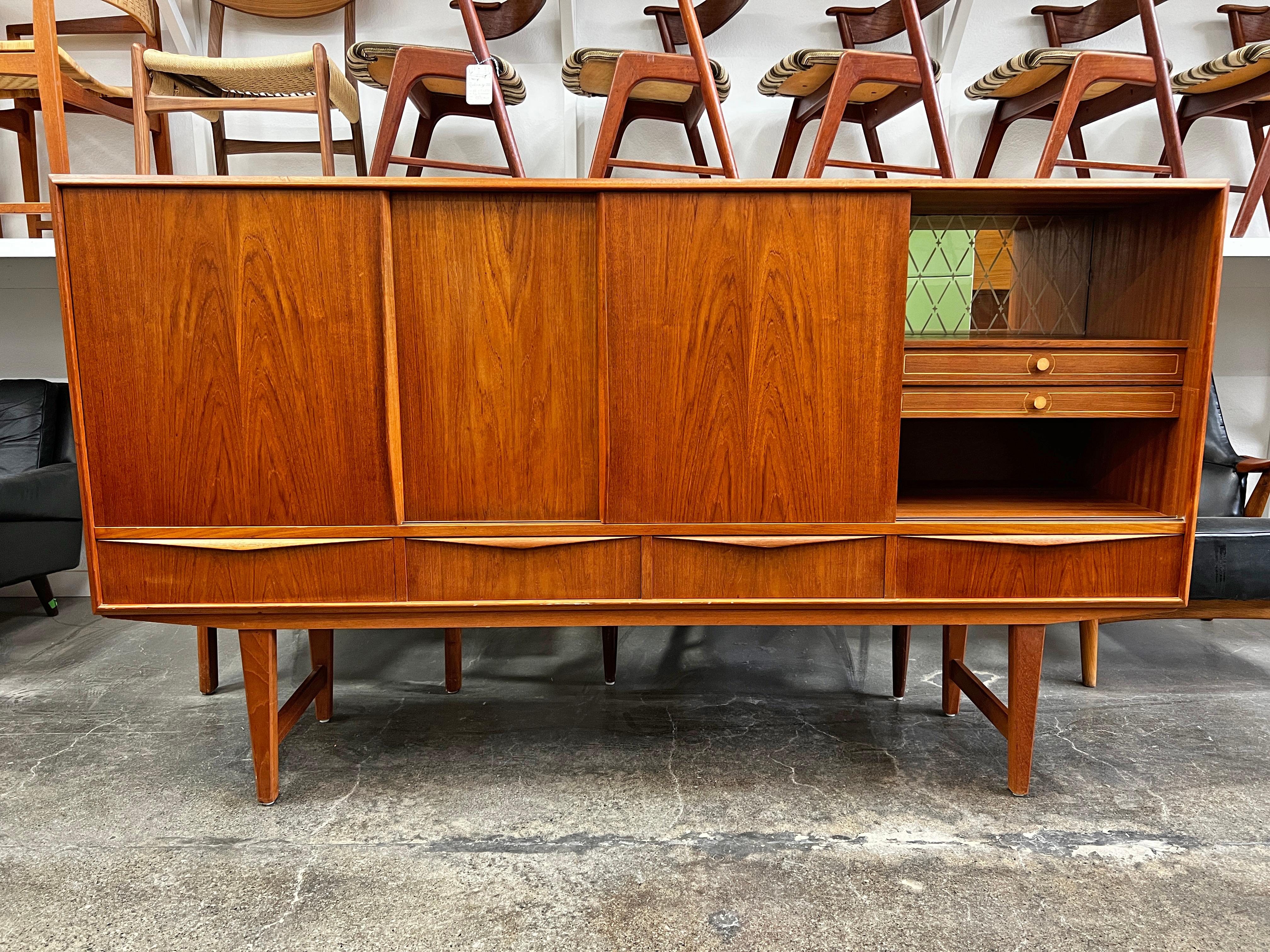 20th Century Tall Teak Danish Modern Credenza by E.W. Bach with Bar For Sale