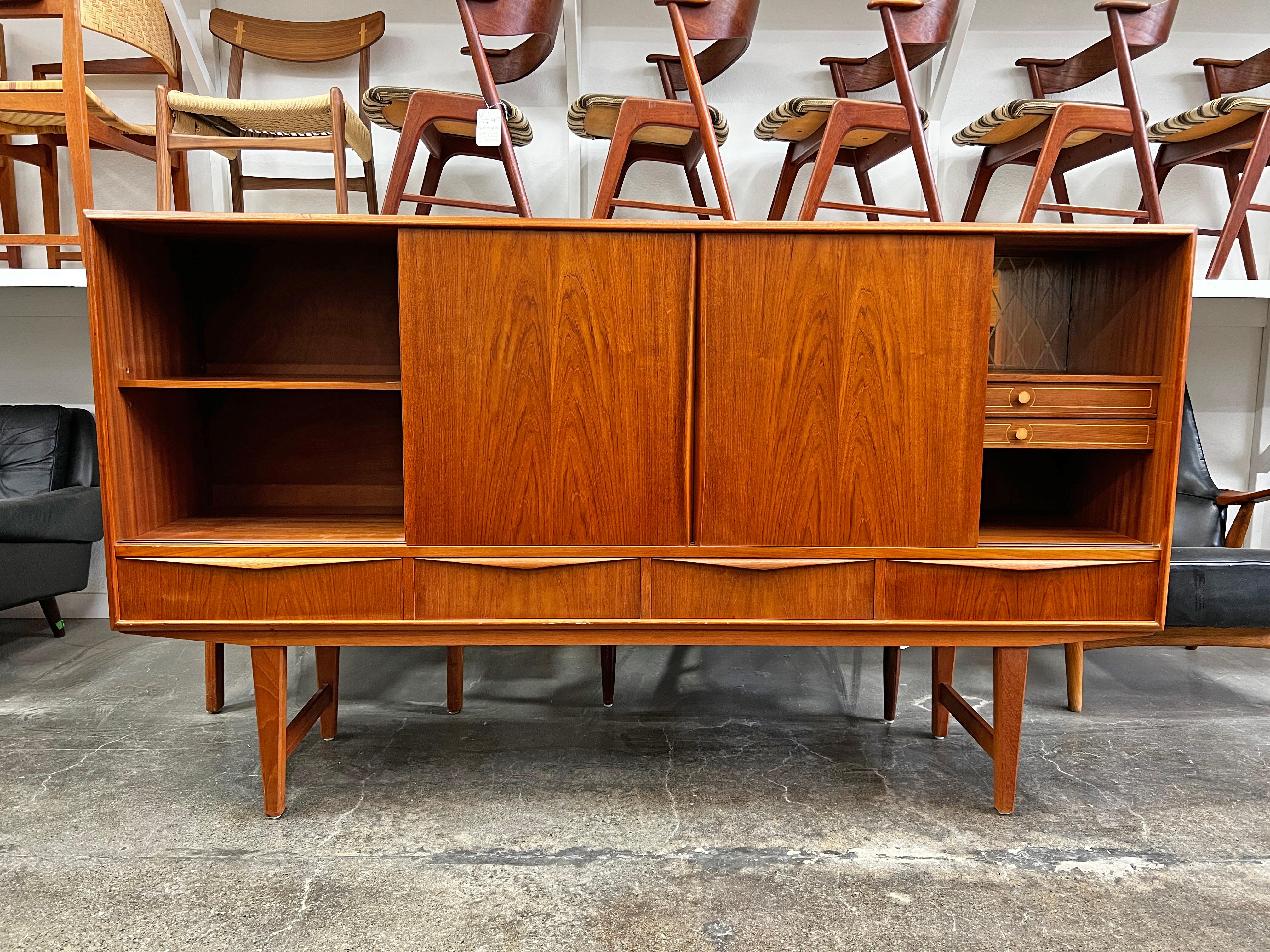 Tall Teak Danish Modern Credenza by E.W. Bach with Bar For Sale 1