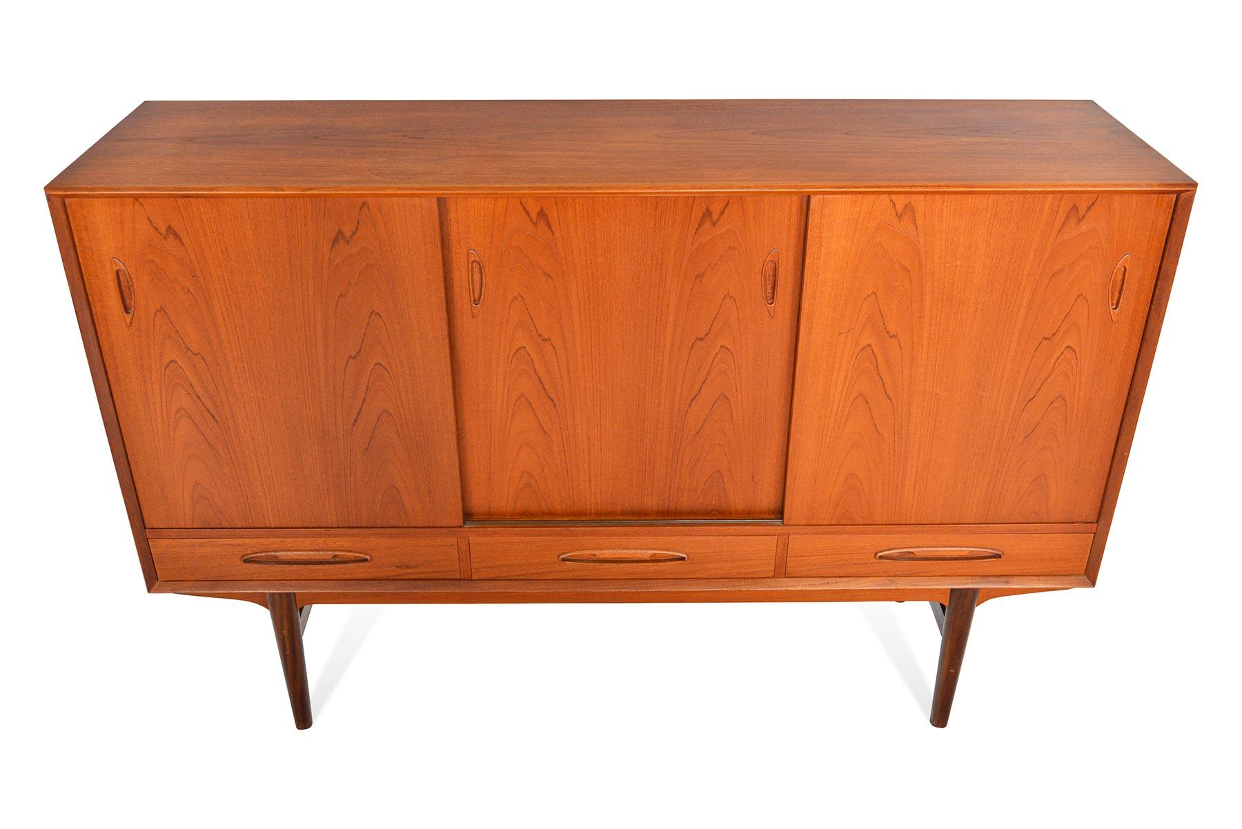 20th Century Tall Teak Danish Modern Credenza with Bar