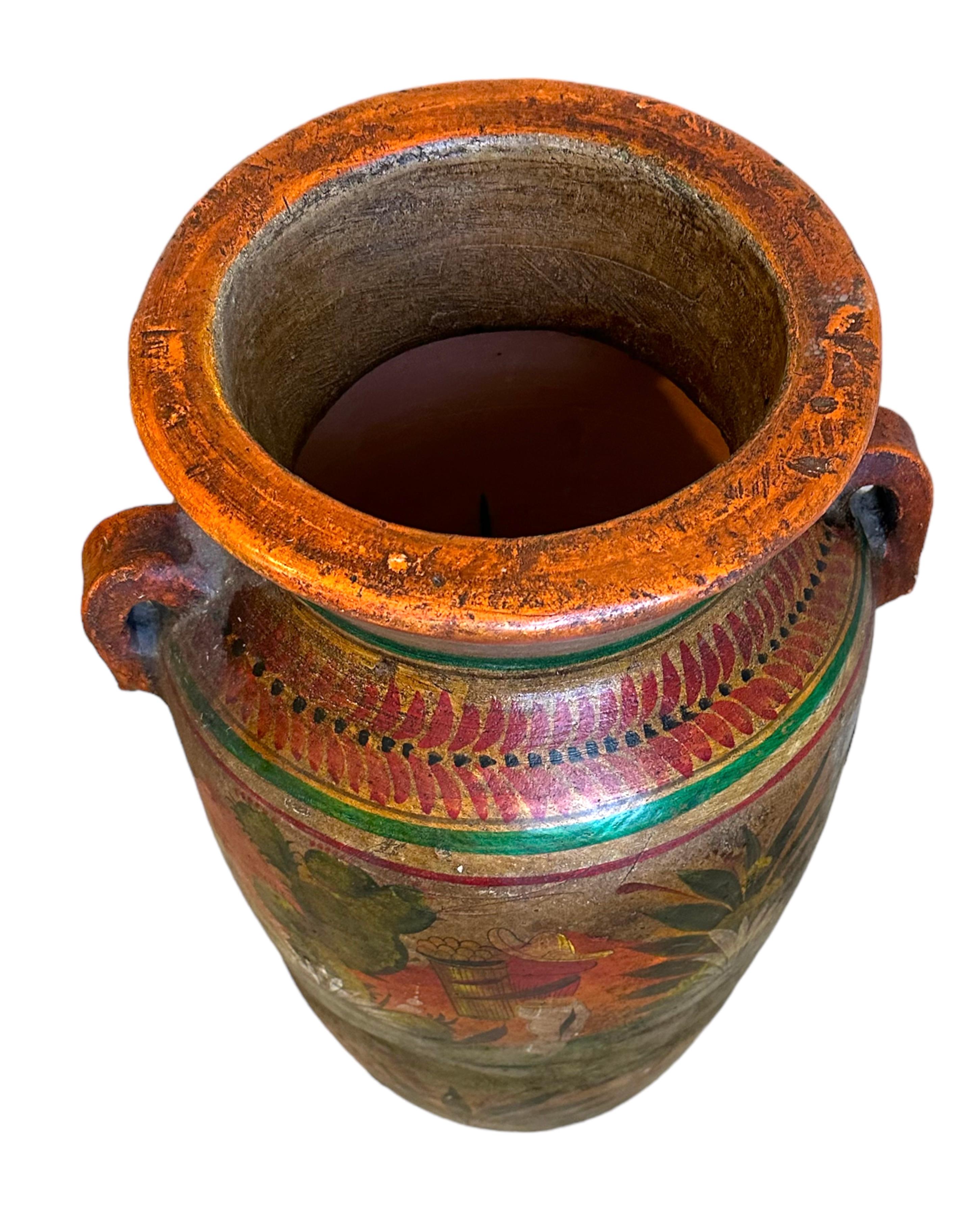 Other Tall Terracotta Mexican Floor Vase  For Sale