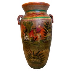 Antique Tall Terracotta Mexican Floor Vase 