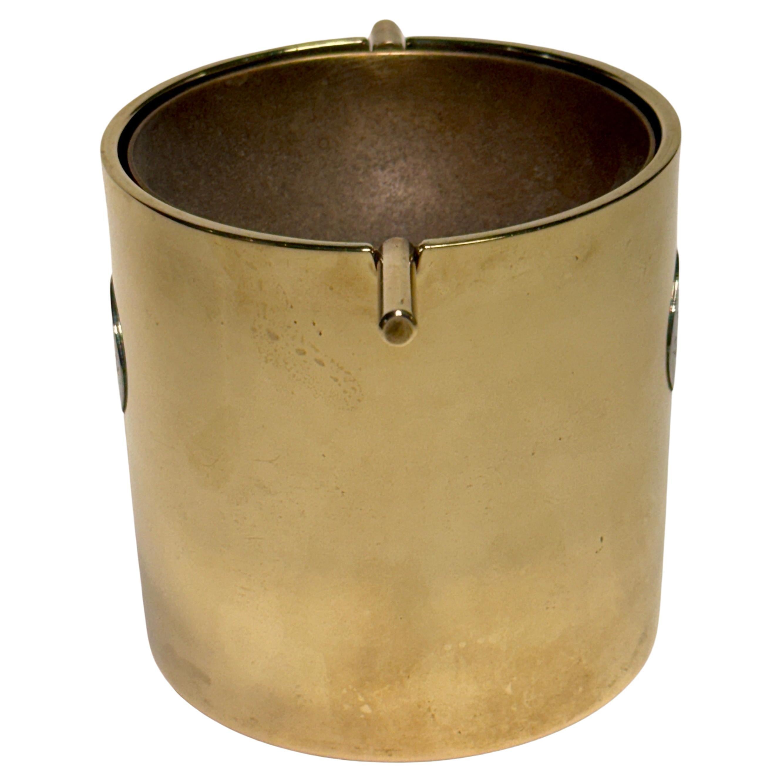 Danish Tall Thick Solid Brass Ashtray by Arne Jacobsen For Stelton, Denmark 1960's For Sale