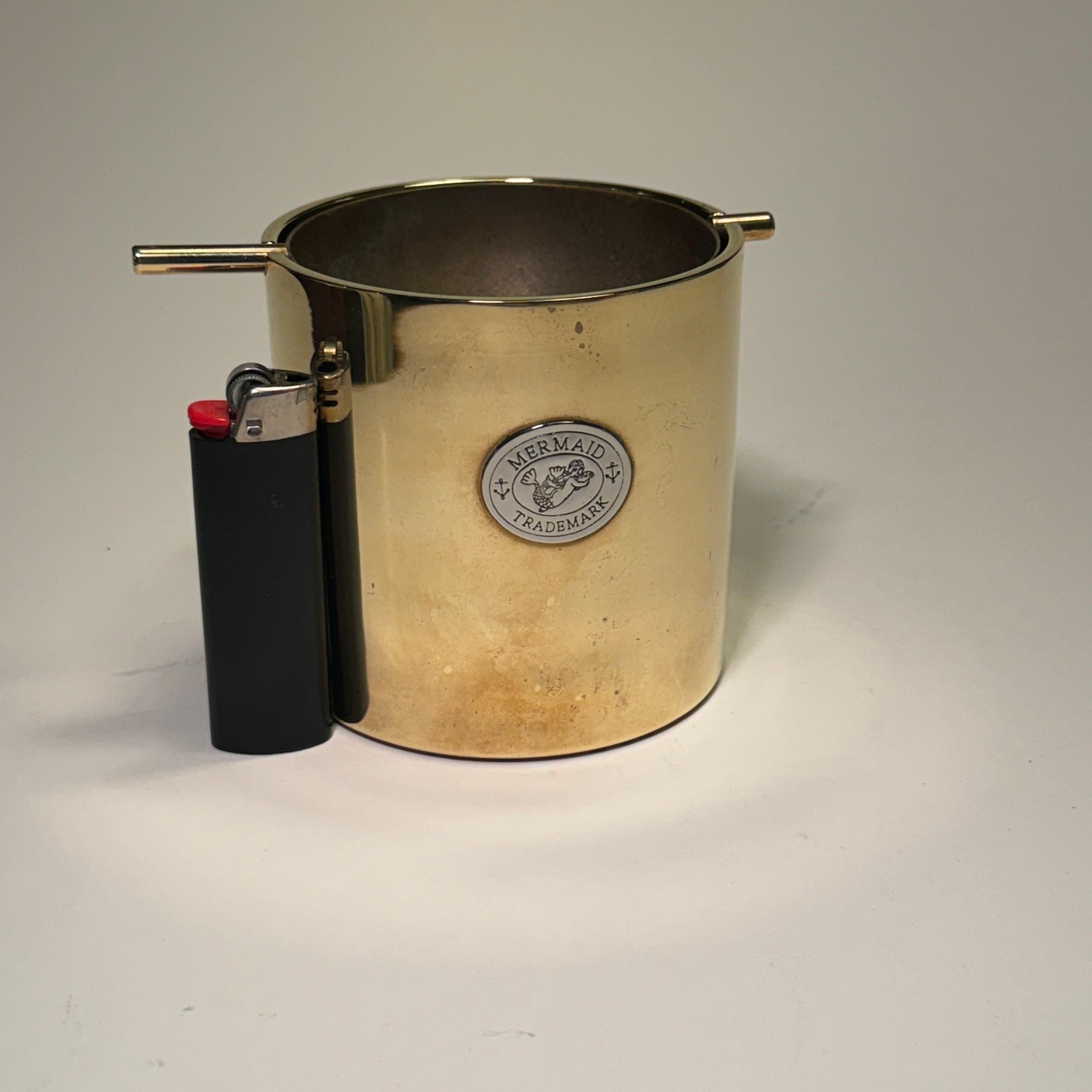 Tall Thick Solid Brass Ashtray by Arne Jacobsen For Stelton, Denmark 1960's In Good Condition For Sale In Haddonfield, NJ