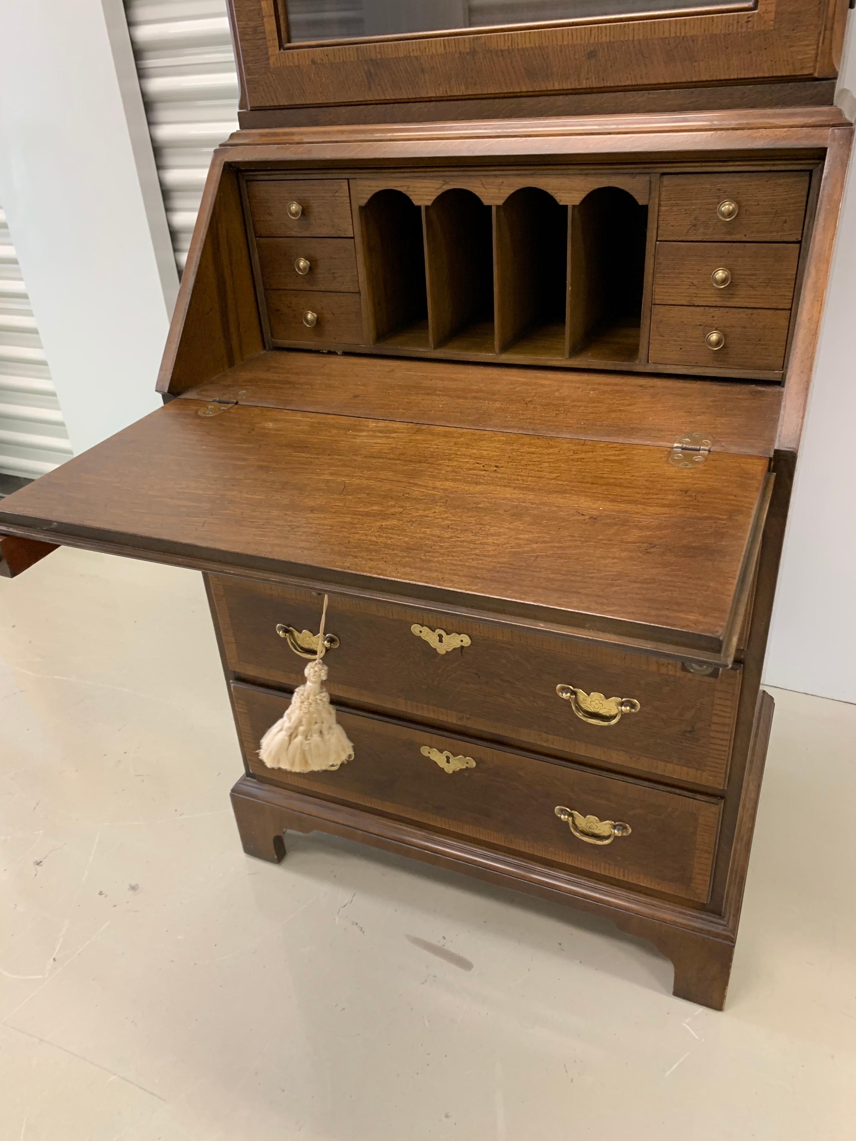 Chippendale Tall Thin Secretary Secretaire Desk Banded Mahogany One-Piece