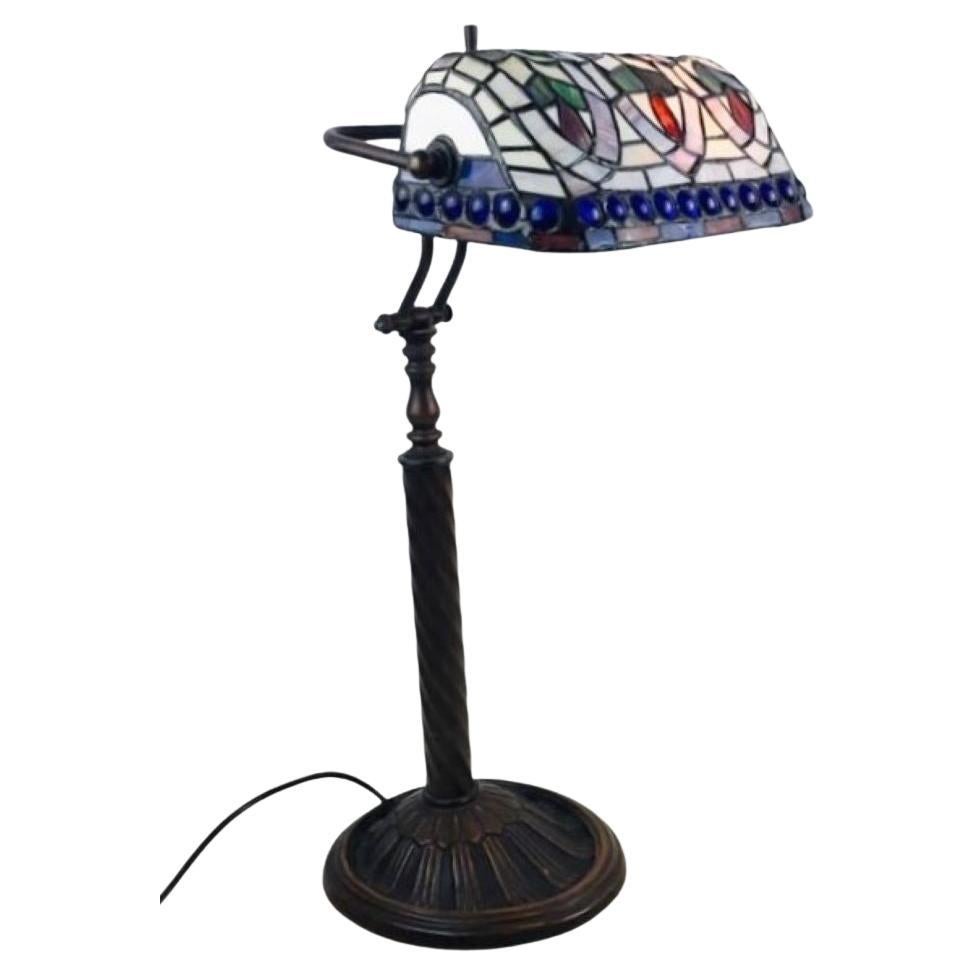 Tiffany Style Leaded Glass Bankers Desk Lamp Table Lamp, 1950s For Sale 5