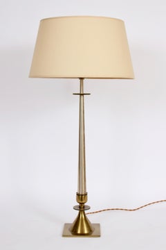 Tall Tommi Parzinger Style Nickel & Brass Stiffel Lamp with Milk Glass Shade