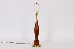 Tall Tony Paul Style Turned Walnut Table Lamp With Brass Neck & Base
