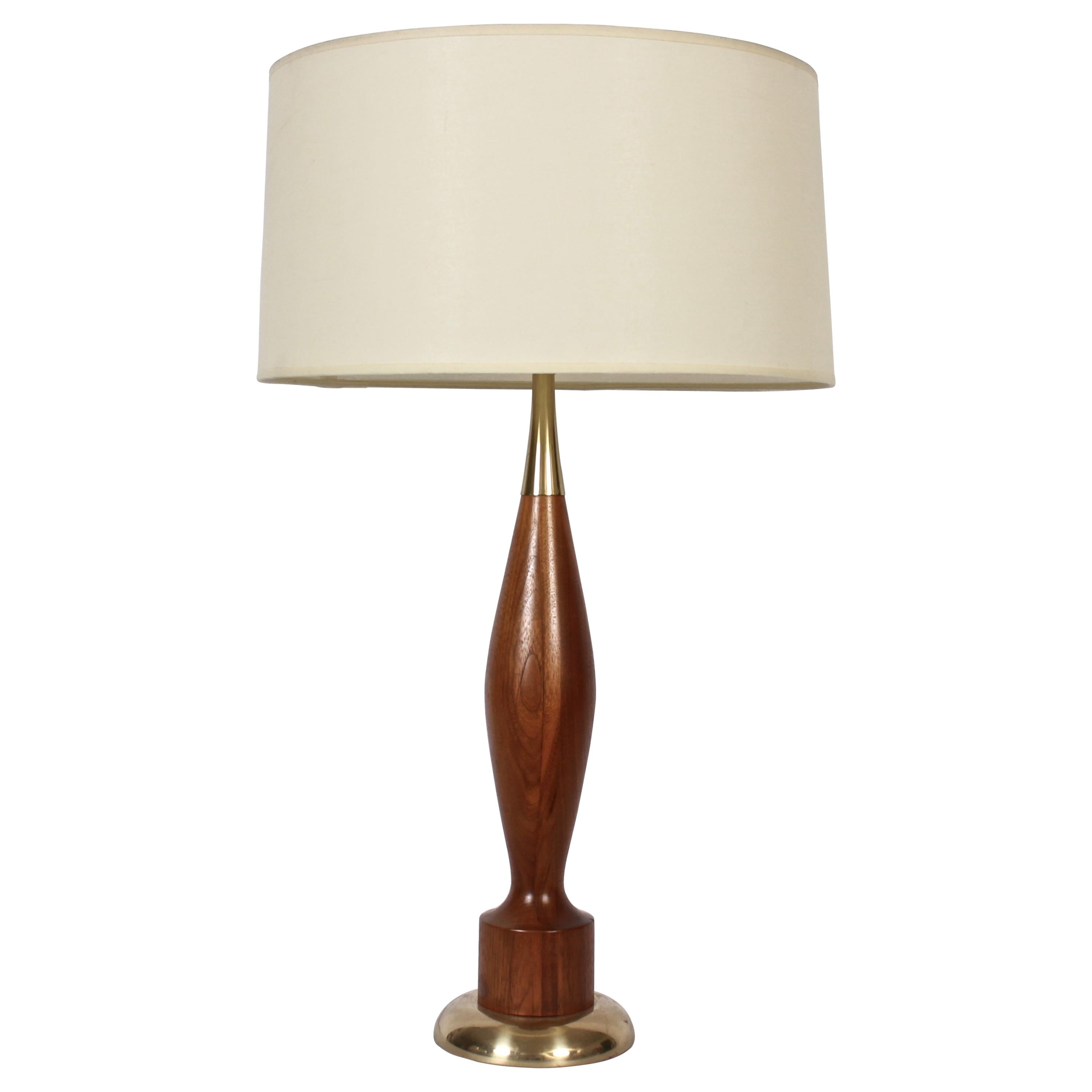 Tall Tony Paul for Westwood Industries Style Turned Walnut & Brass Table Lamp For Sale