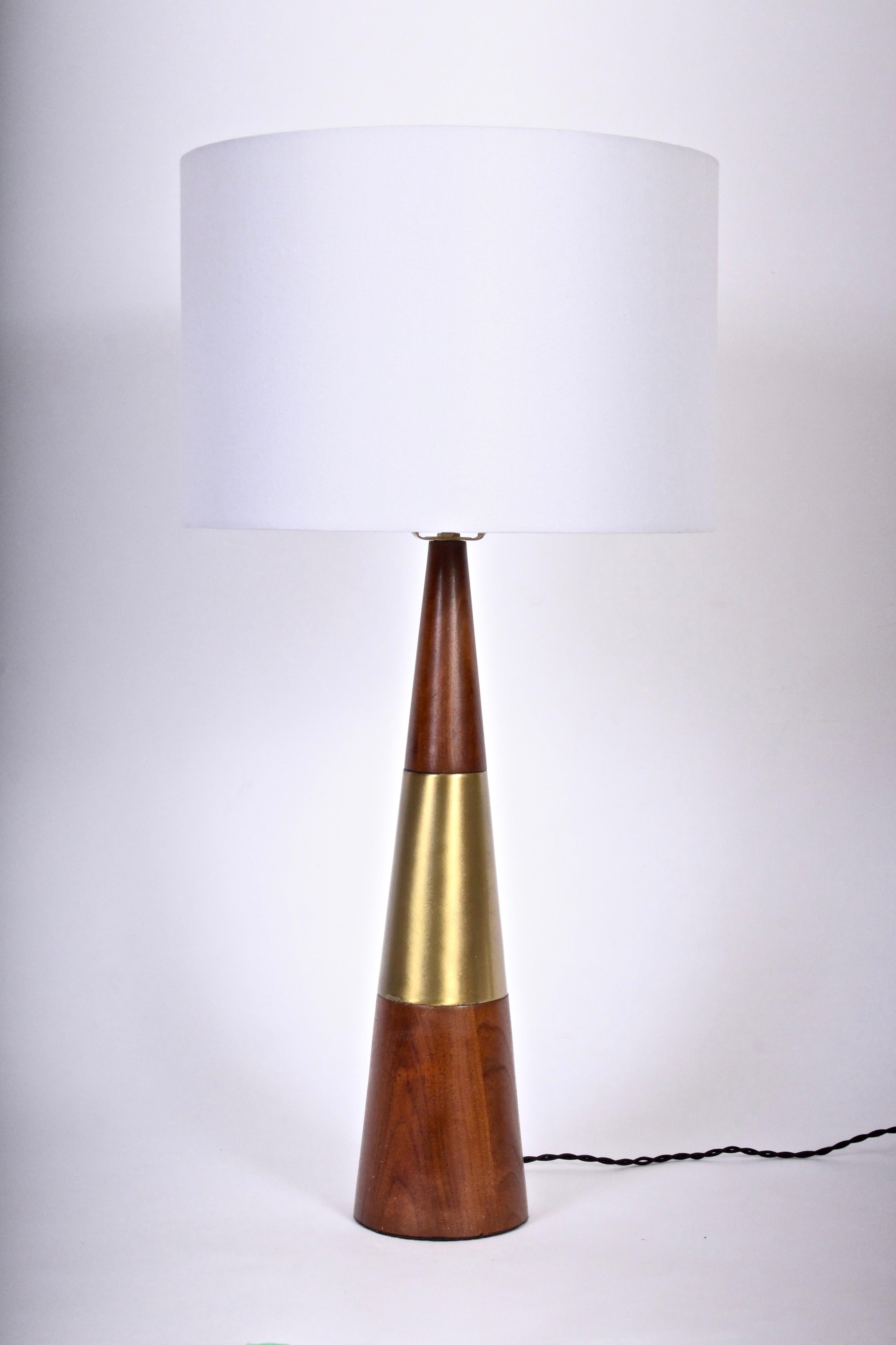 Tall Tony Paul for Westwood Swedish Brass & Solid Walnut Table Lamp, 1950s For Sale 1