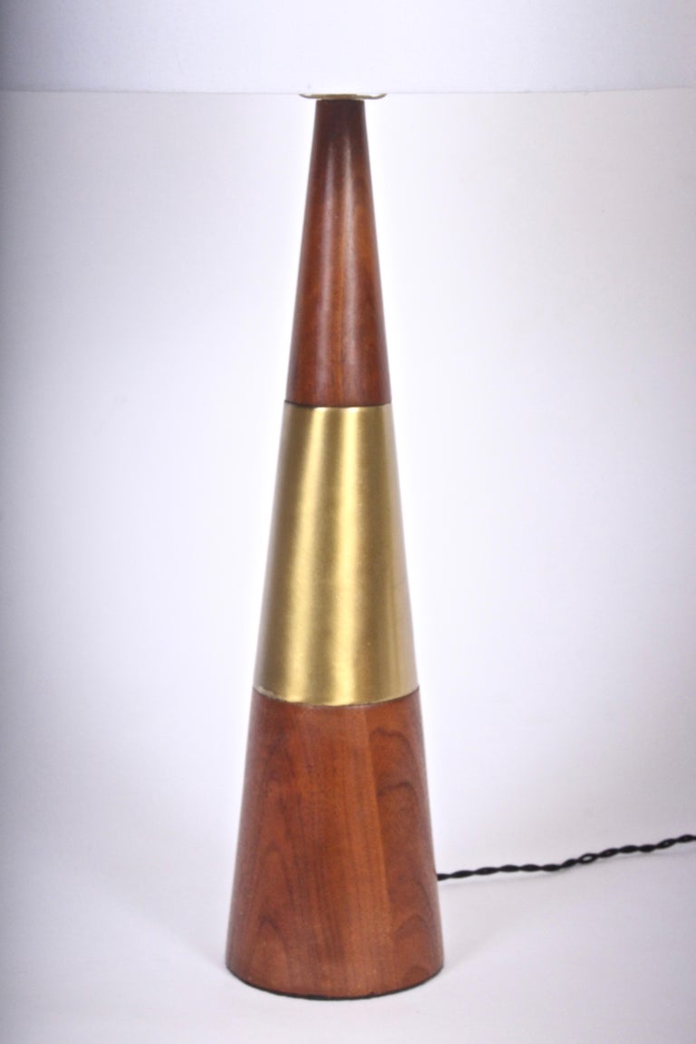 Mid-Century Modern Tall Tony Paul for Westwood Swedish Brass & Solid Walnut Table Lamp, 1950s For Sale