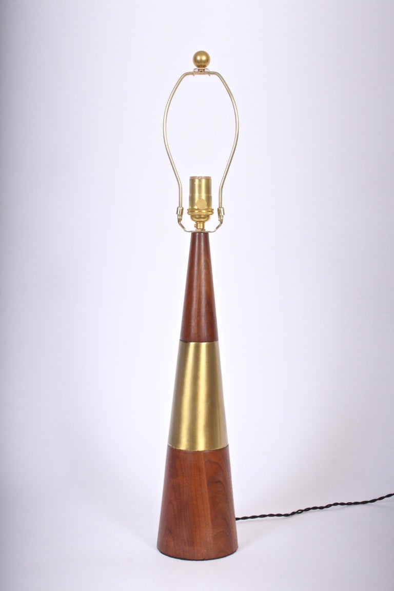 American Tall Tony Paul for Westwood Swedish Brass & Solid Walnut Table Lamp, 1950s For Sale