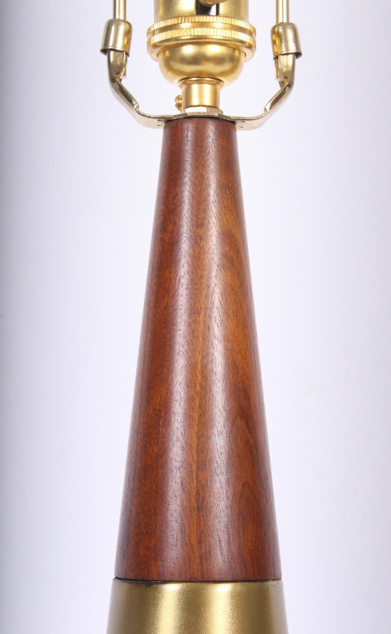 Tall Tony Paul for Westwood Swedish Brass & Solid Walnut Table Lamp, 1950s In Good Condition For Sale In Bainbridge, NY