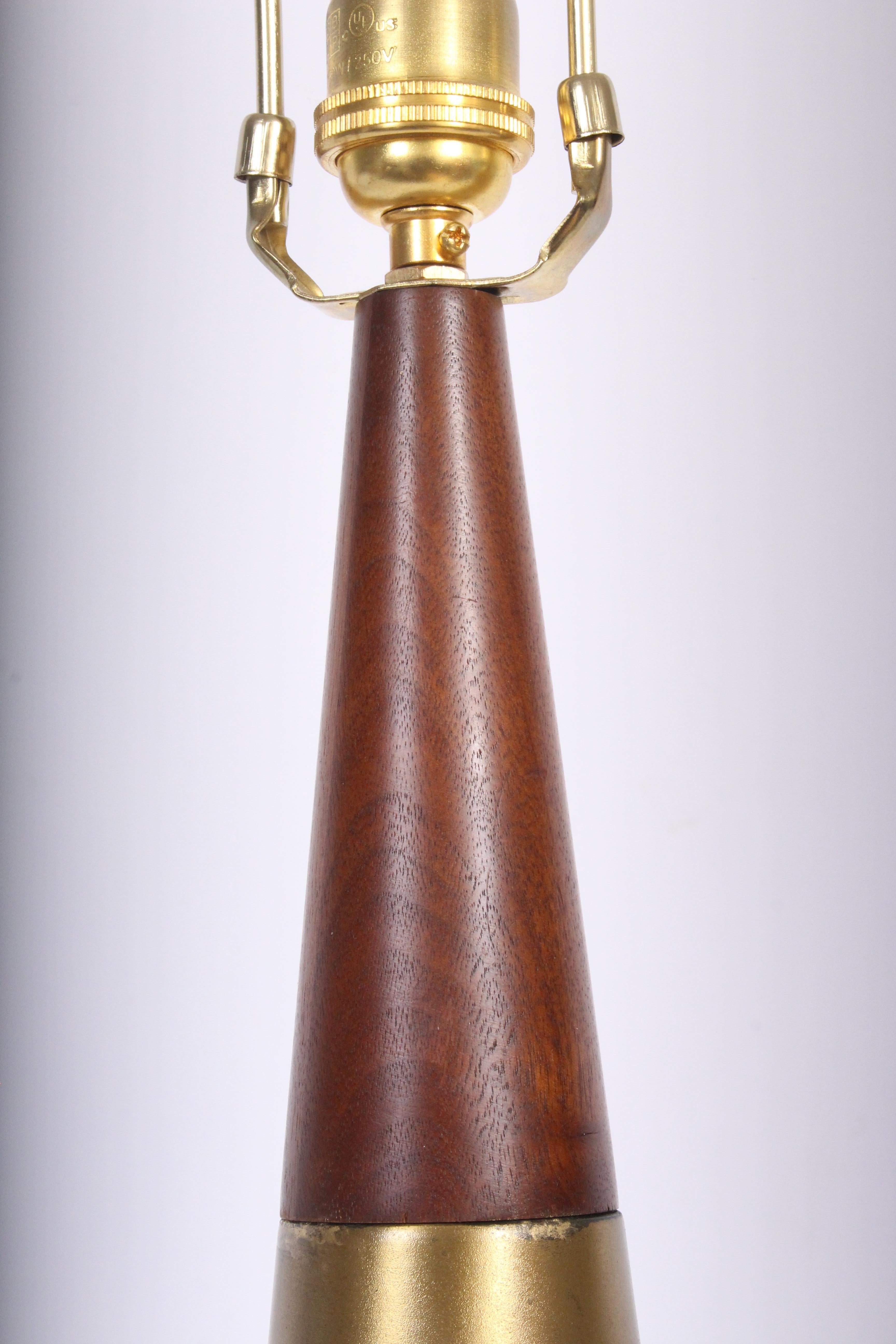 Mid-Century Modern Tall Tony Paul for Westwood Swedish Brass & Solid Walnut Table Lamp, 1950s For Sale