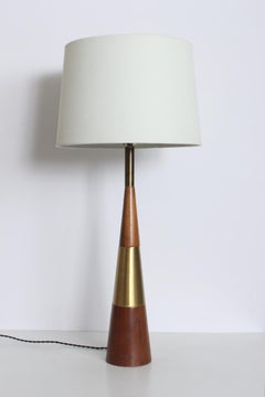 Tall Tony Paul for Westwood Swedish Brass & Solid Walnut Cone Table Lamp, 1950's