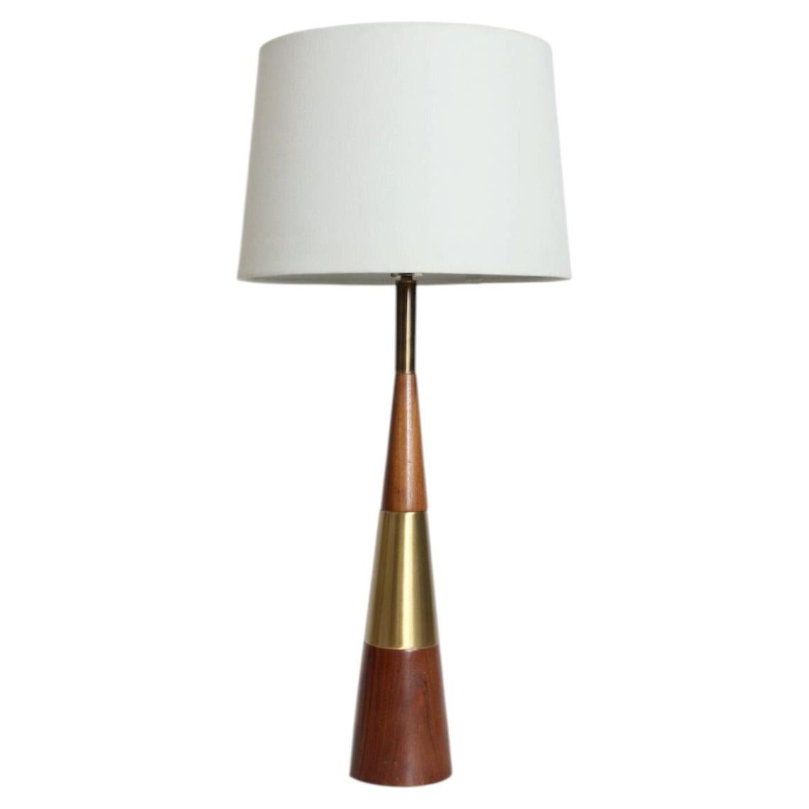 Tall Tony Paul for Westwood Swedish Brass & Solid Walnut Cone Table Lamp, 1950's