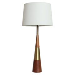Tall Tony Paul for Westwood Swedish Brass & Solid Walnut Cone Table Lamp, 1950's
