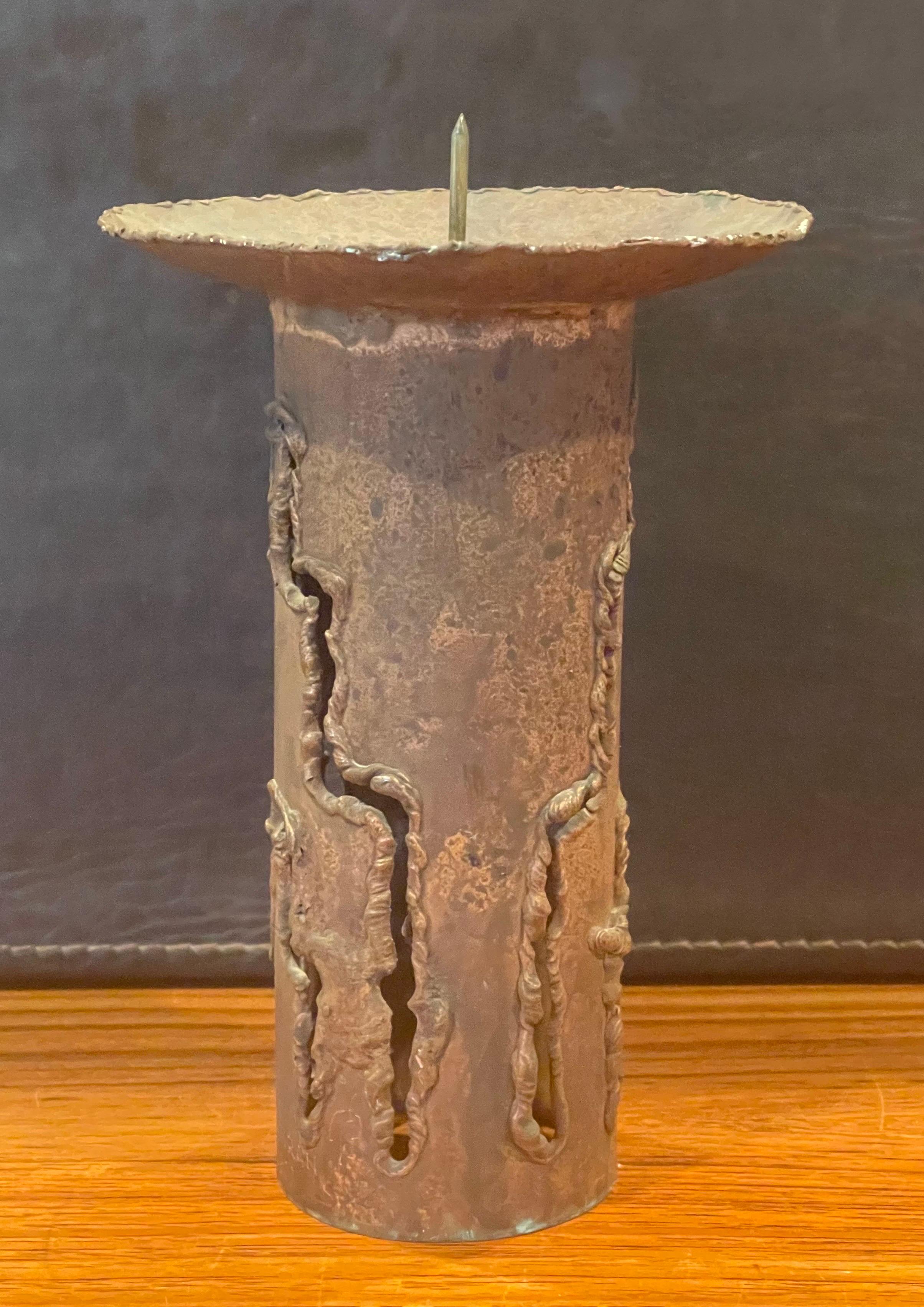 Tall Torch Cut Brutalist Copper Candleholder by E.Schran For Sale 5