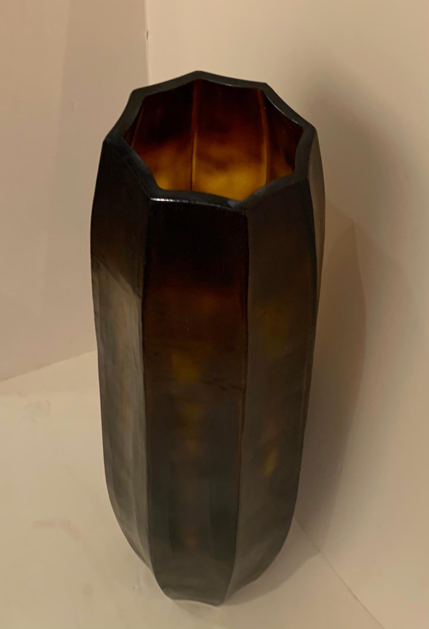 Romanian Tall Tortoise Colored Glass Vase, Romania, Contemporary