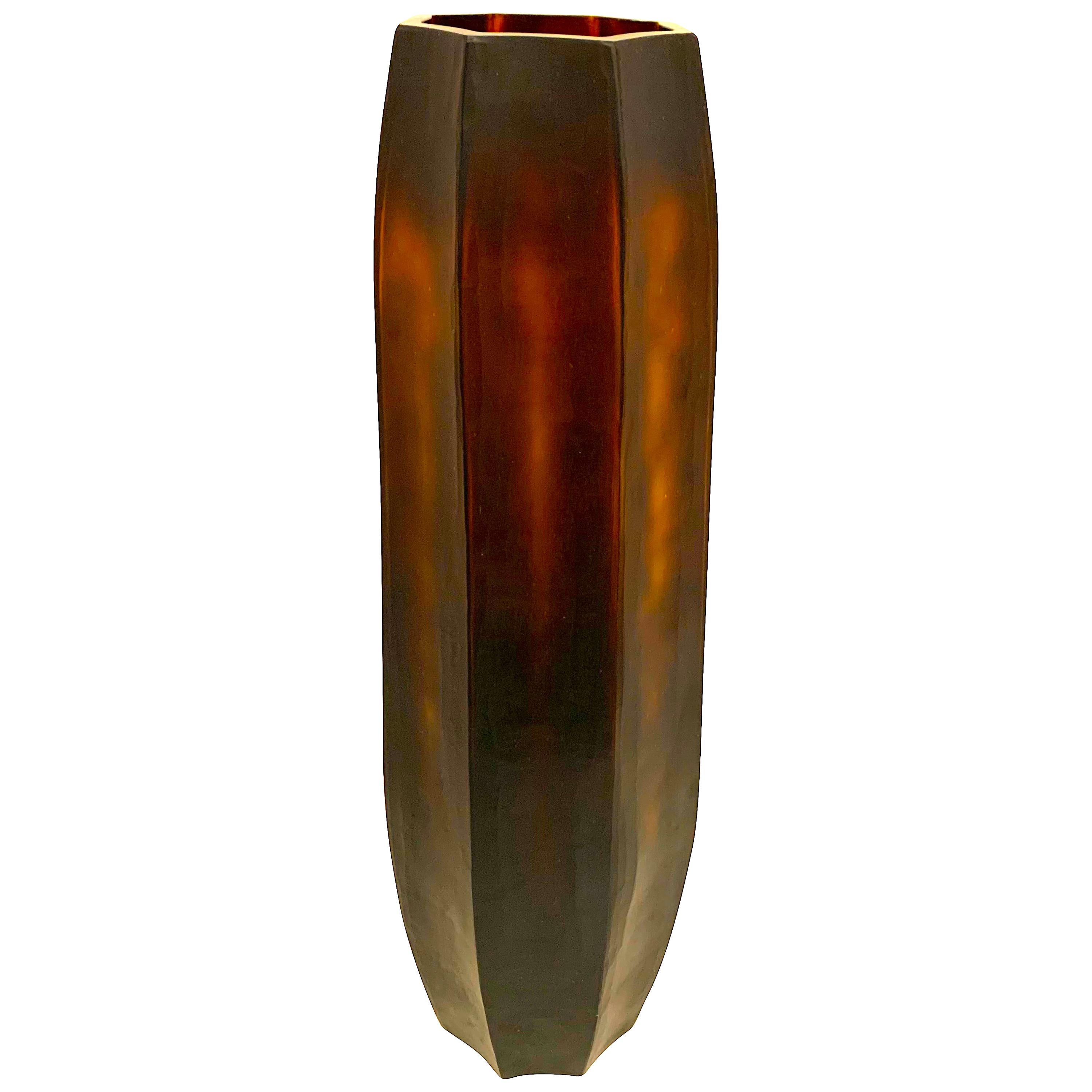 Tall Tortoise Colored Glass Vase, Romania, Contemporary For Sale