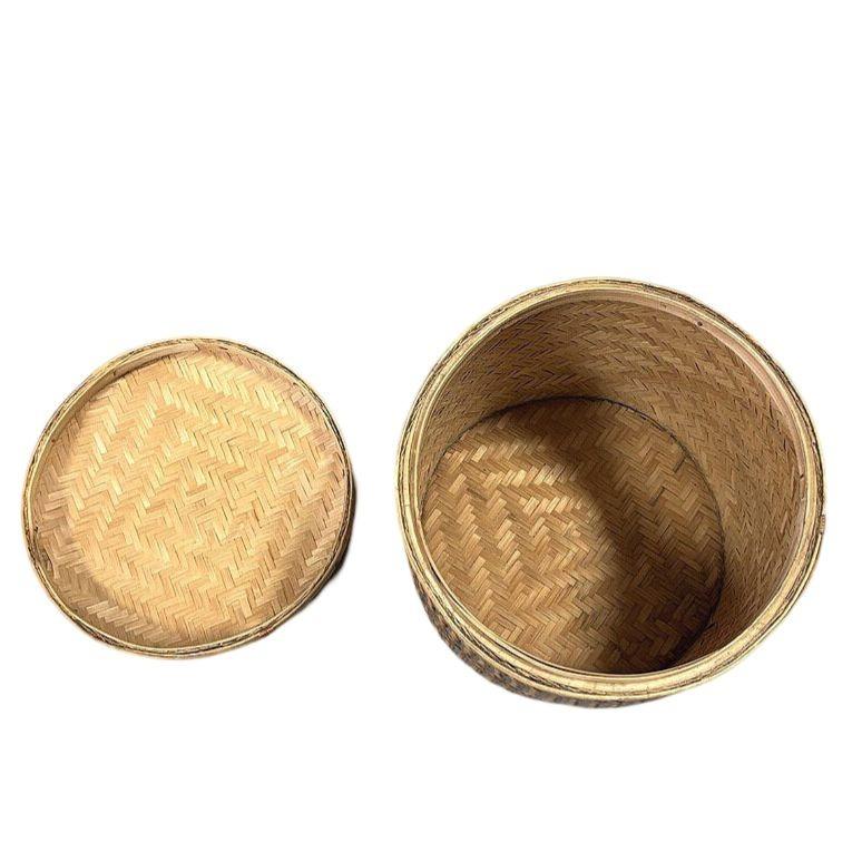 Tall Traditional Thai Hand Woven Wicker Rice Storage Basket w/ Lid For Sale 4