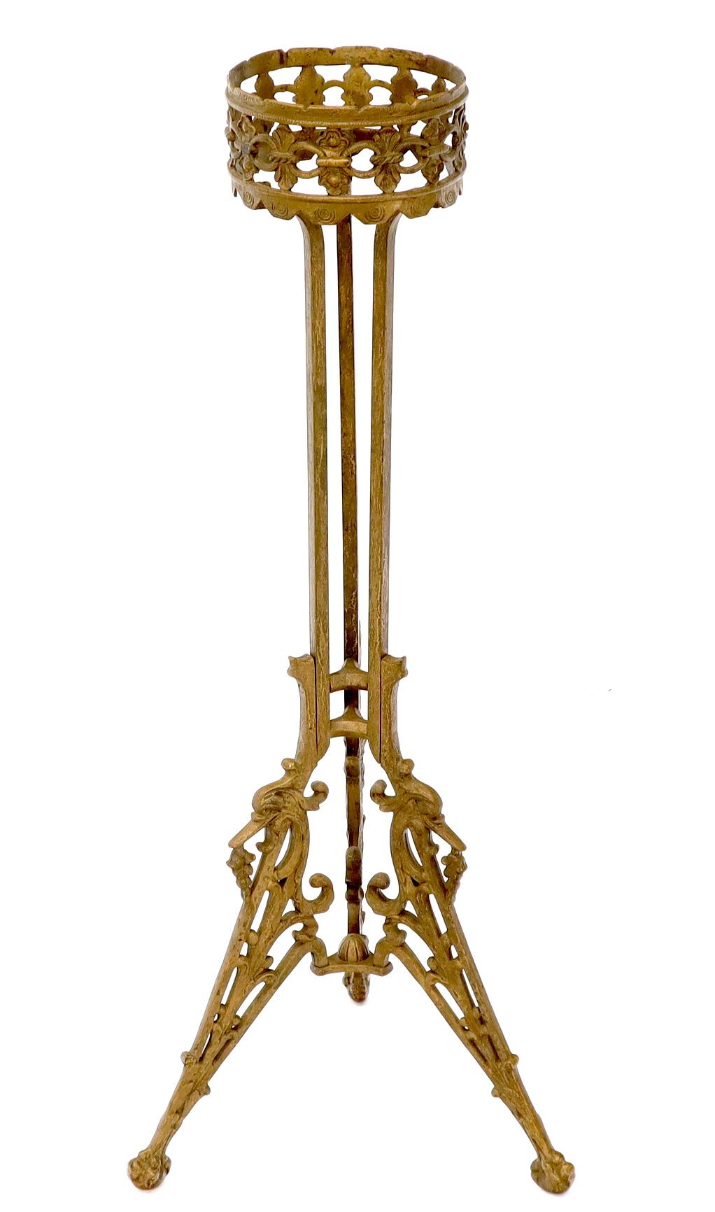Art Deco Tall Tri Legged Base Gold Finish Cast Iron Ornate Planter