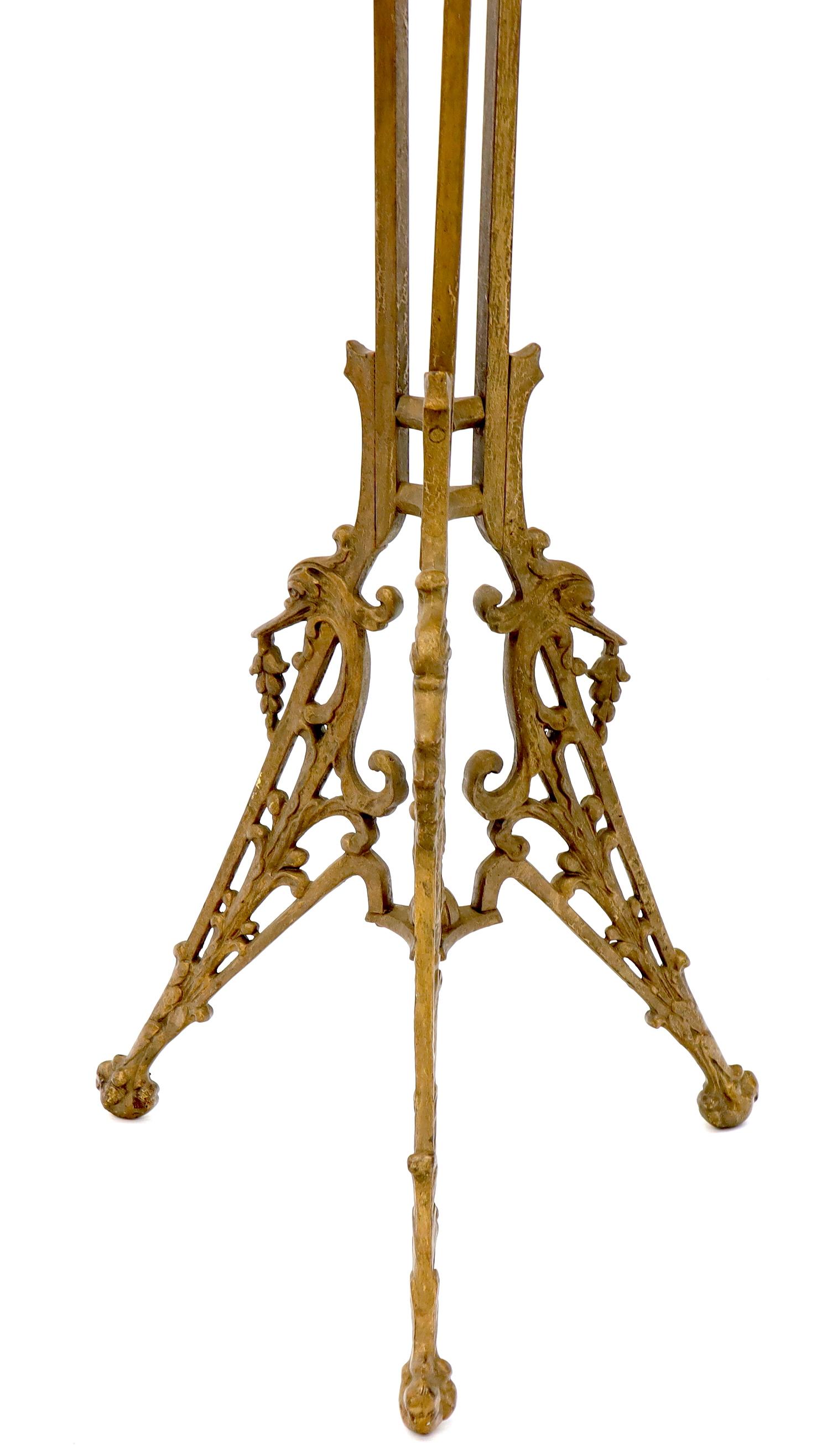 20th Century Tall Tri Legged Base Gold Finish Cast Iron Ornate Planter