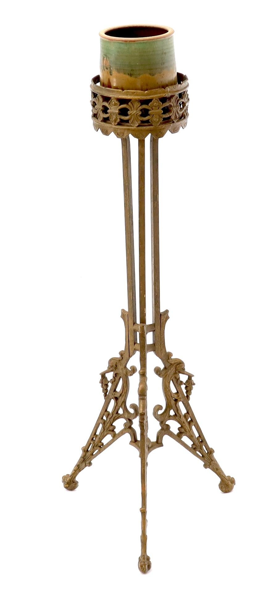 Tall Tri Legged Base Gold Finish Cast Iron Ornate Planter 3