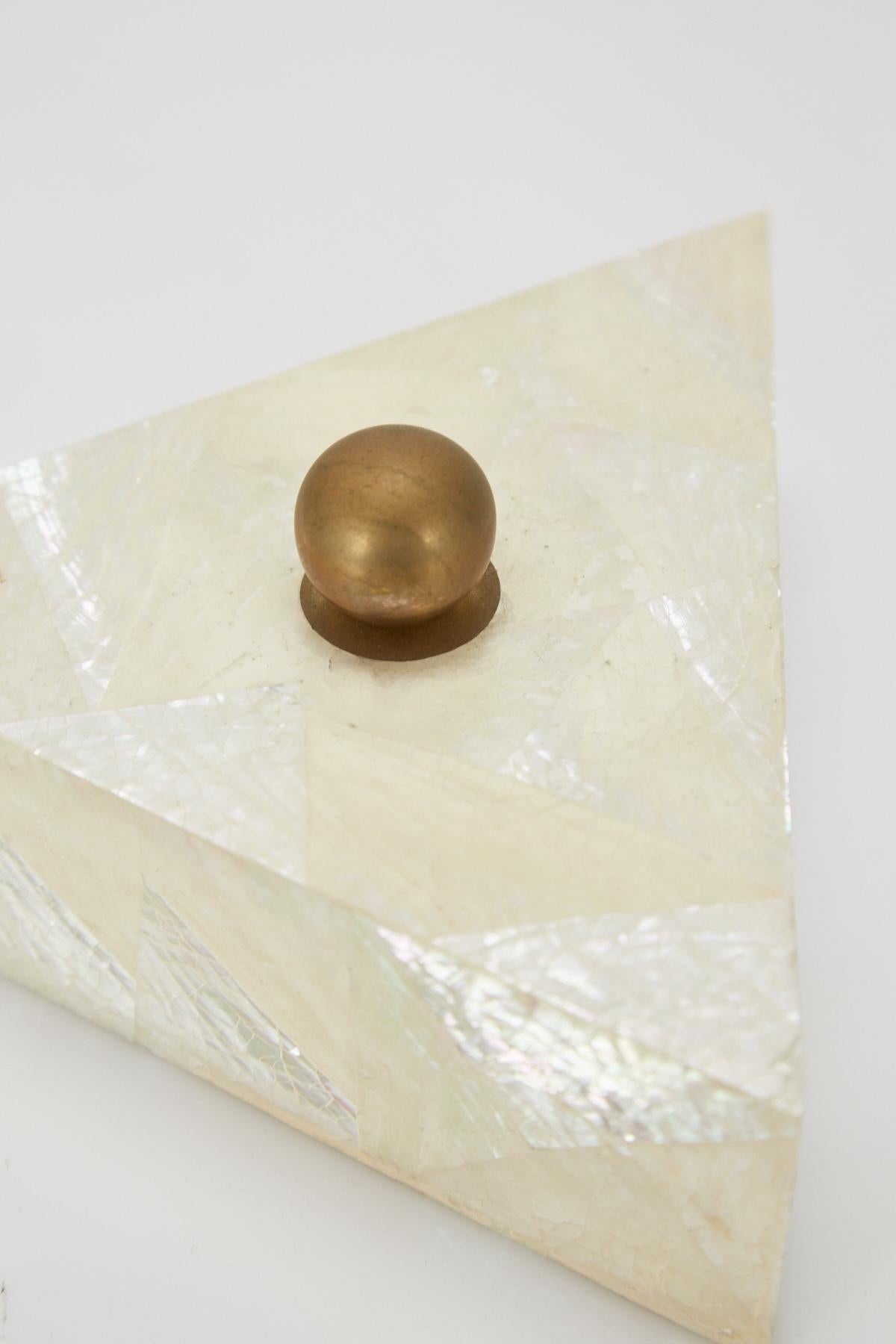 Tall Triangular Postmodern Tessellated Stone and Seashell Lidded Box, 1990s For Sale 4