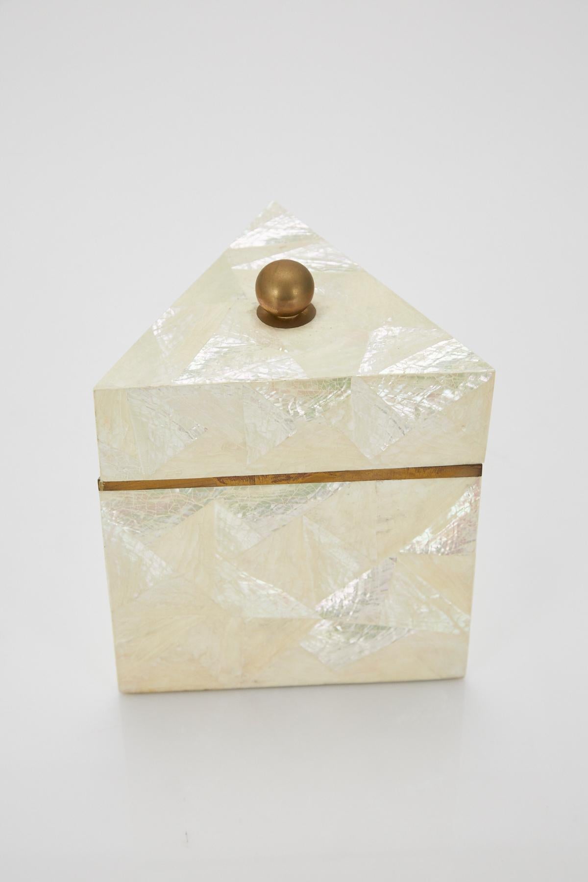Philippine Tall Triangular Postmodern Tessellated Stone and Seashell Lidded Box, 1990s For Sale
