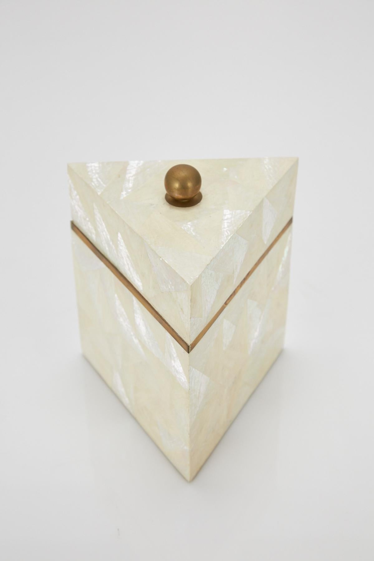 Inlay Tall Triangular Postmodern Tessellated Stone and Seashell Lidded Box, 1990s For Sale