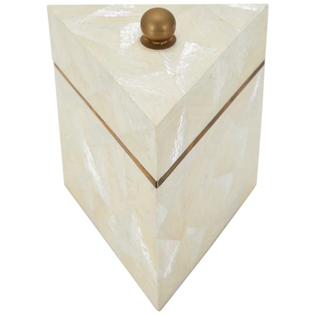 Tall Triangular Postmodern Tessellated Stone and Seashell Lidded Box, 1990s For Sale