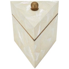 Tall Triangular Postmodern Tessellated Stone and Seashell Lidded Box, 1990s