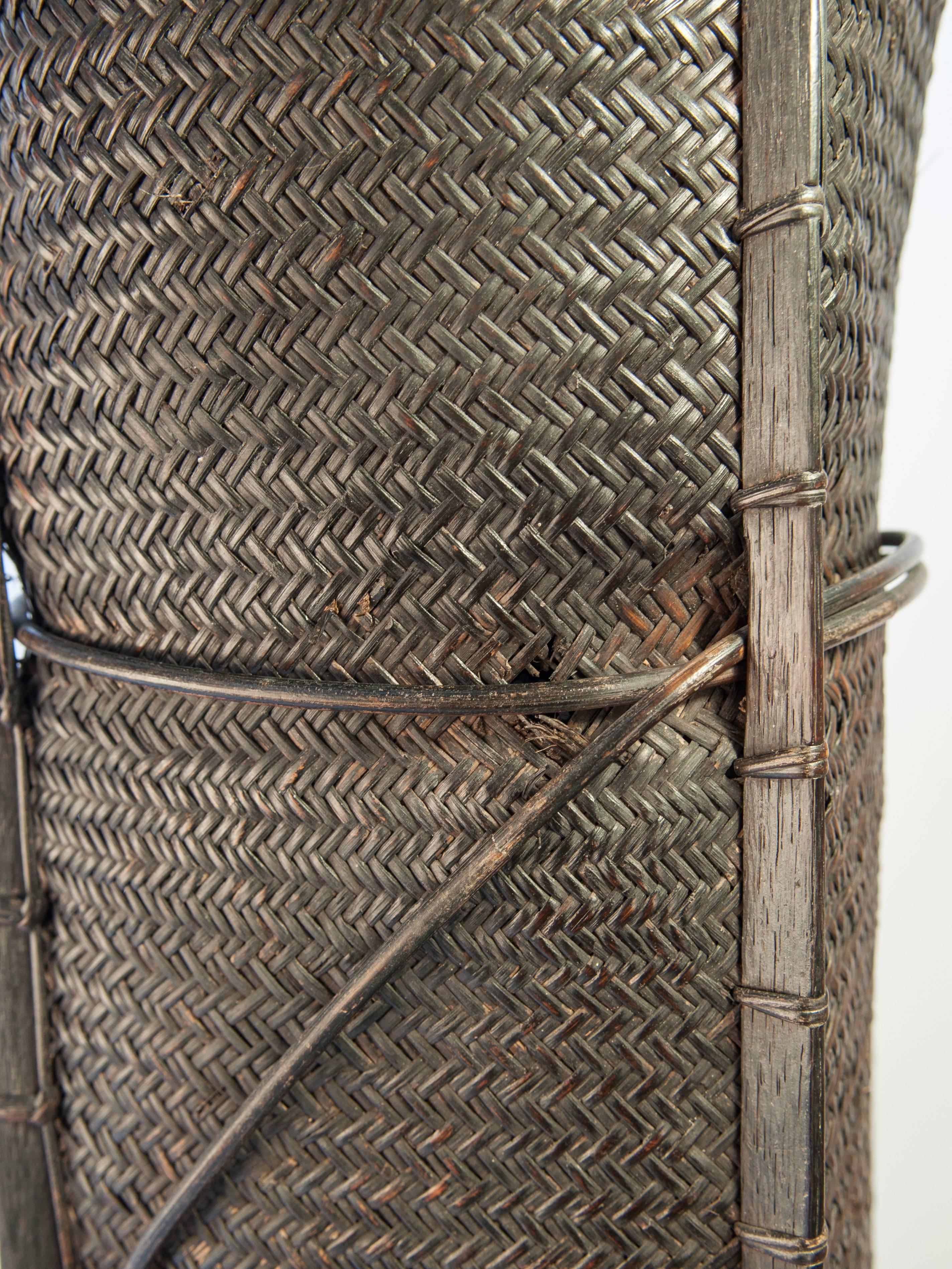 Hand-Crafted Tall Tribal Grain Storage Basket from Borneo, Mid-Late 20th Century