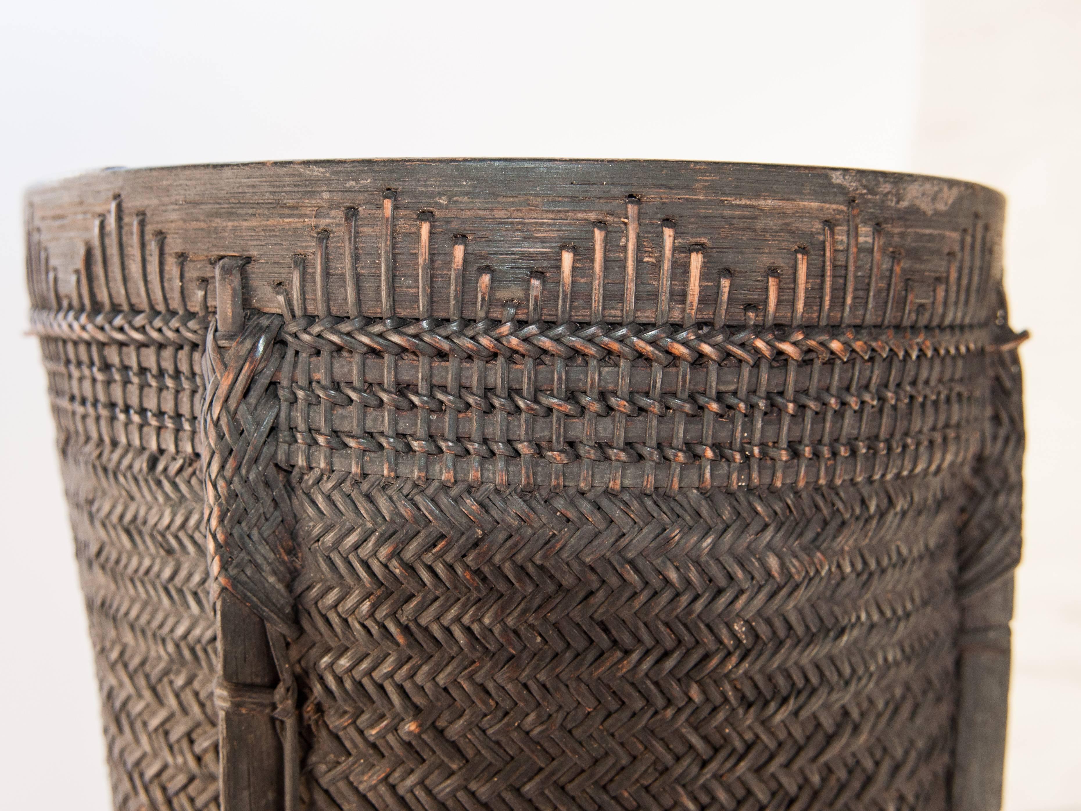 Bamboo Tall Tribal Grain Storage Basket from Borneo, Mid-Late 20th Century