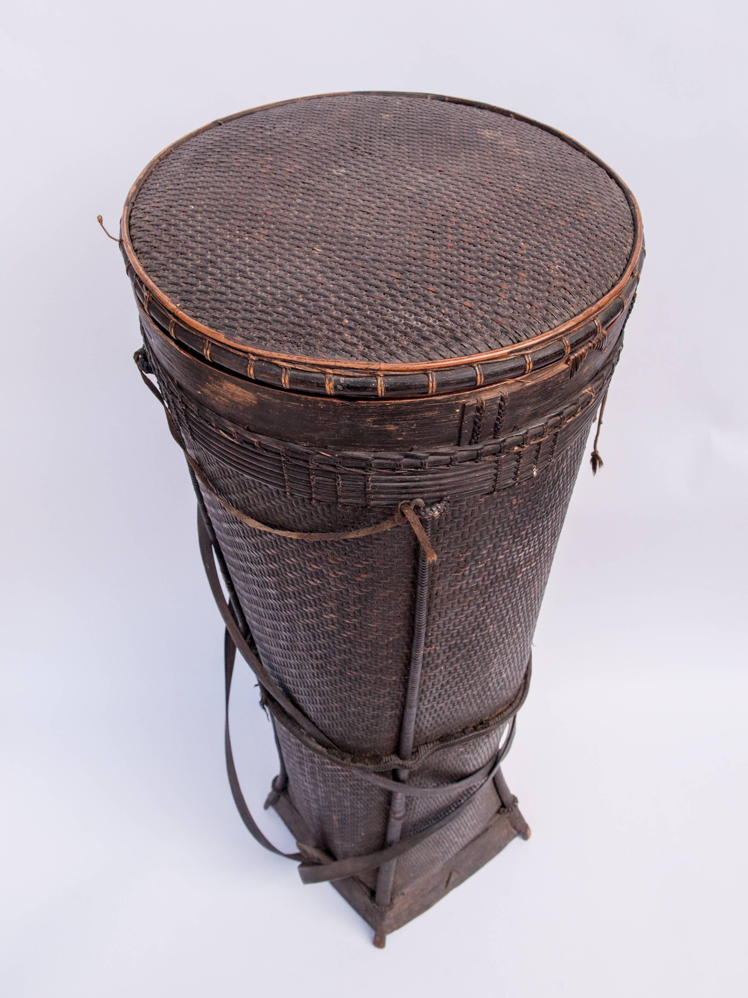 Tall Tribal Storage Basket with Lid from Laos, Mid-20th Century 1