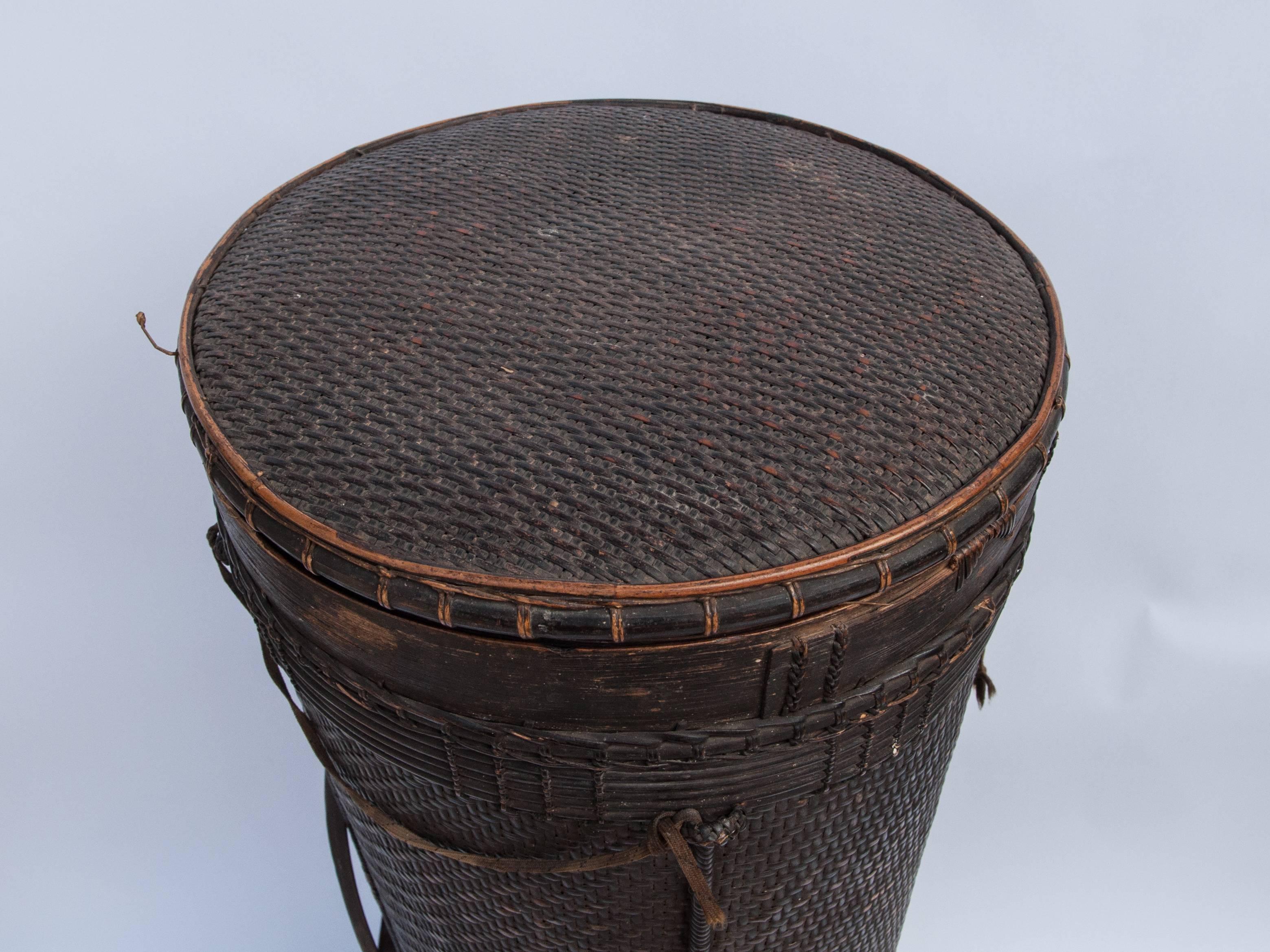 Tall Tribal Storage Basket with Lid from Laos, Mid-20th Century 2