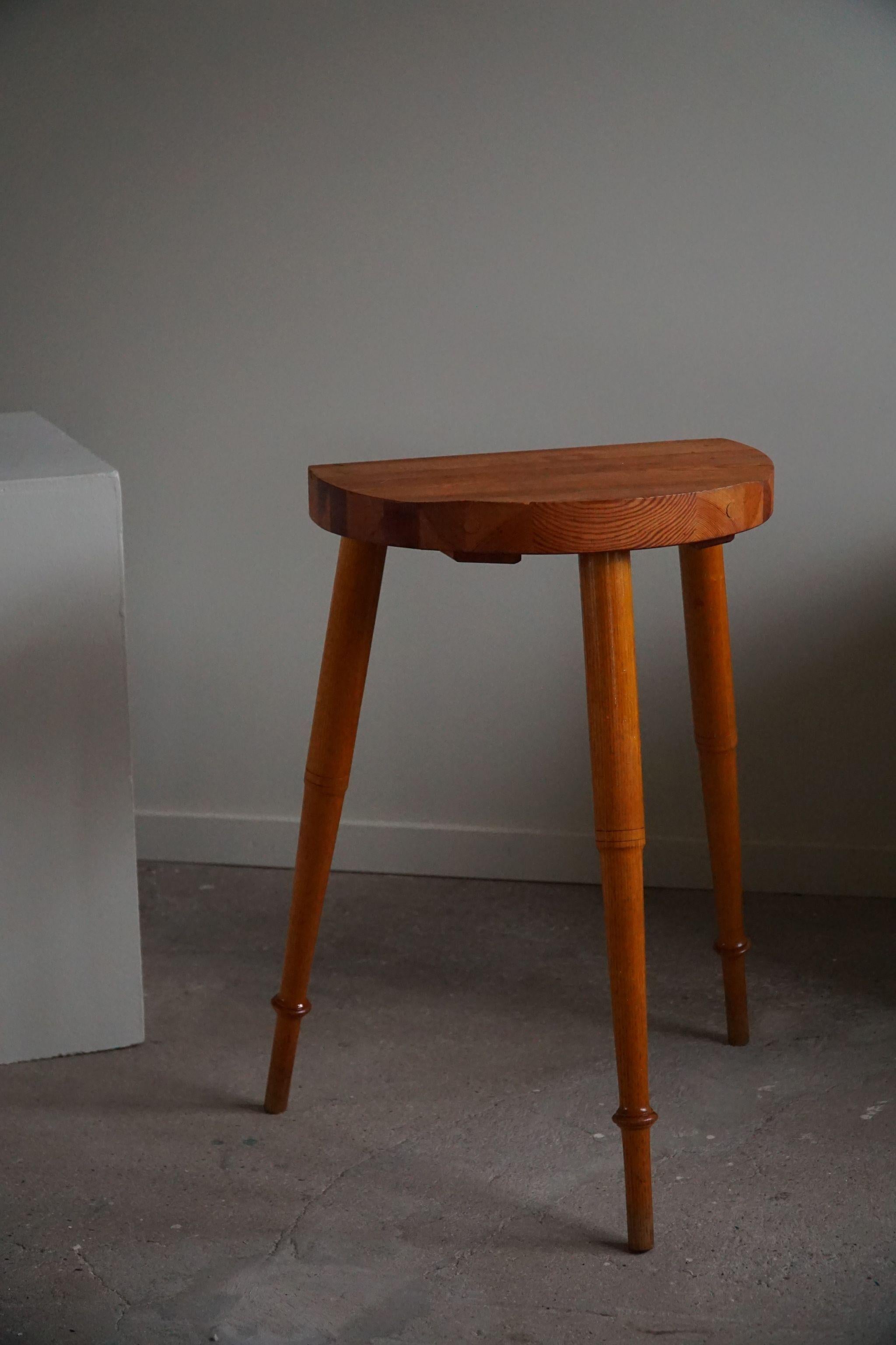 Tall Tripod Stool in Solid Pine, by a Danish Cabinetmaker, Mid Century, Ca 1960s For Sale 5