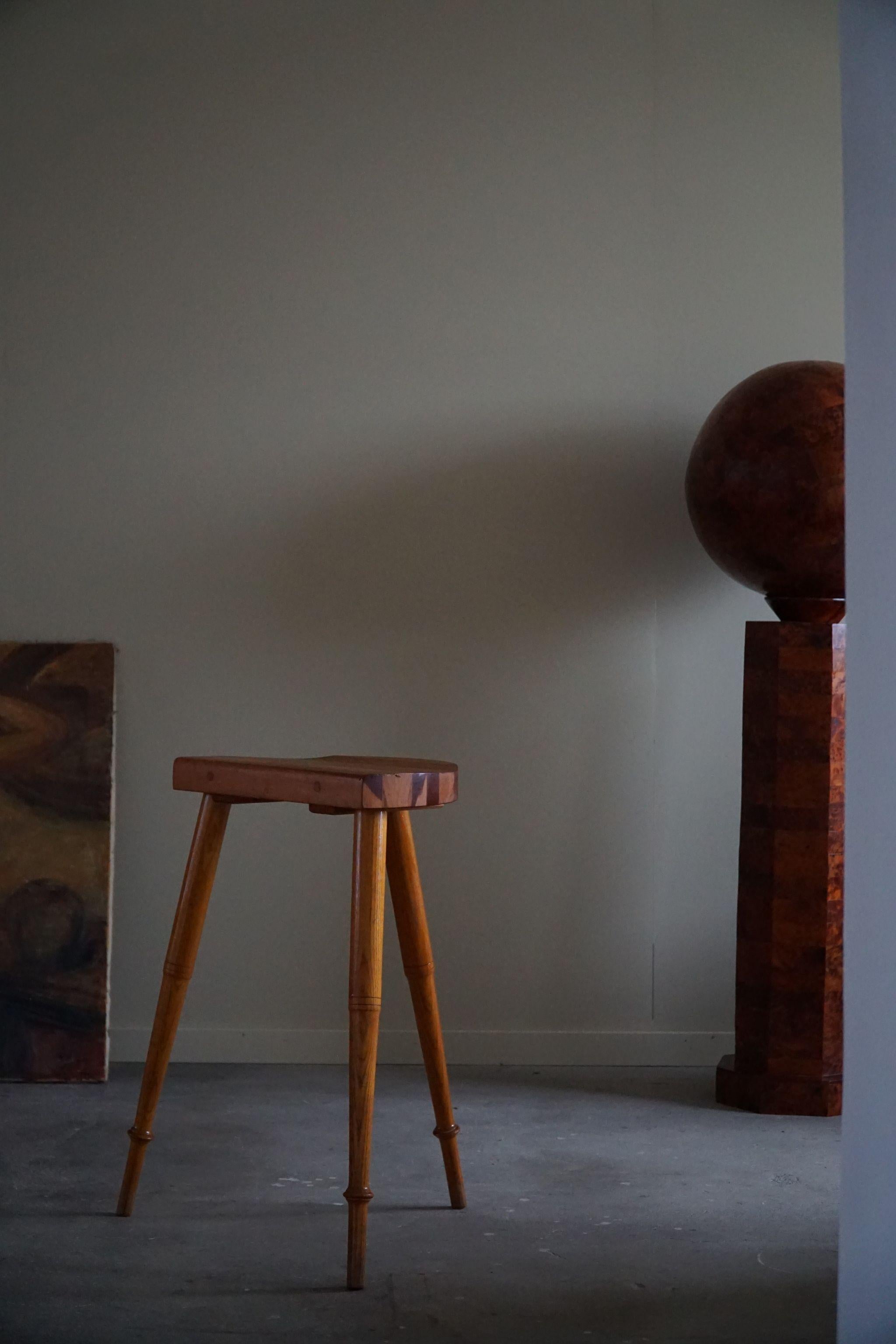 Scandinavian Modern Tall Tripod Stool in Solid Pine, by a Danish Cabinetmaker, Mid Century, Ca 1960s For Sale