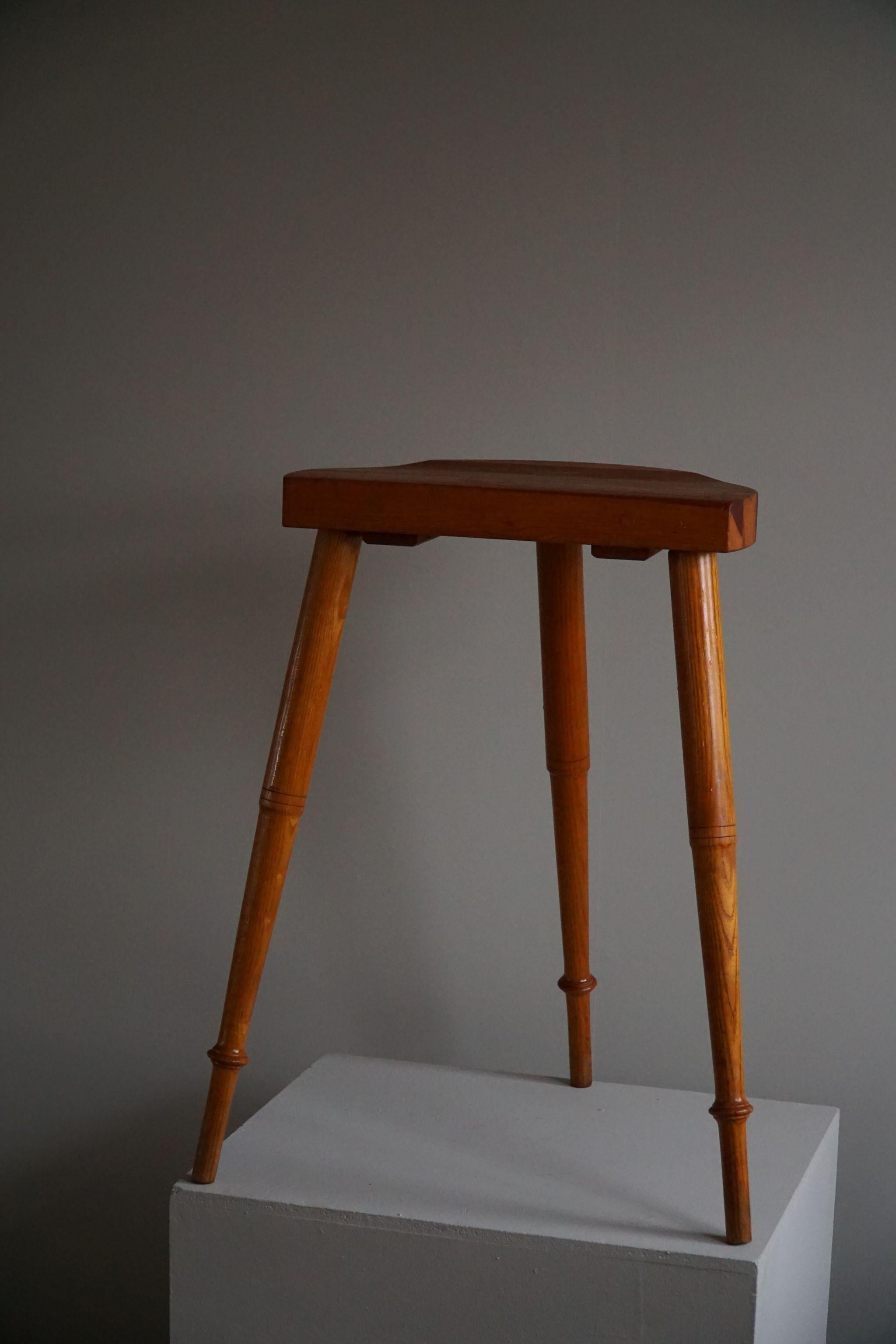 20th Century Tall Tripod Stool in Solid Pine, by a Danish Cabinetmaker, Mid Century, Ca 1960s For Sale