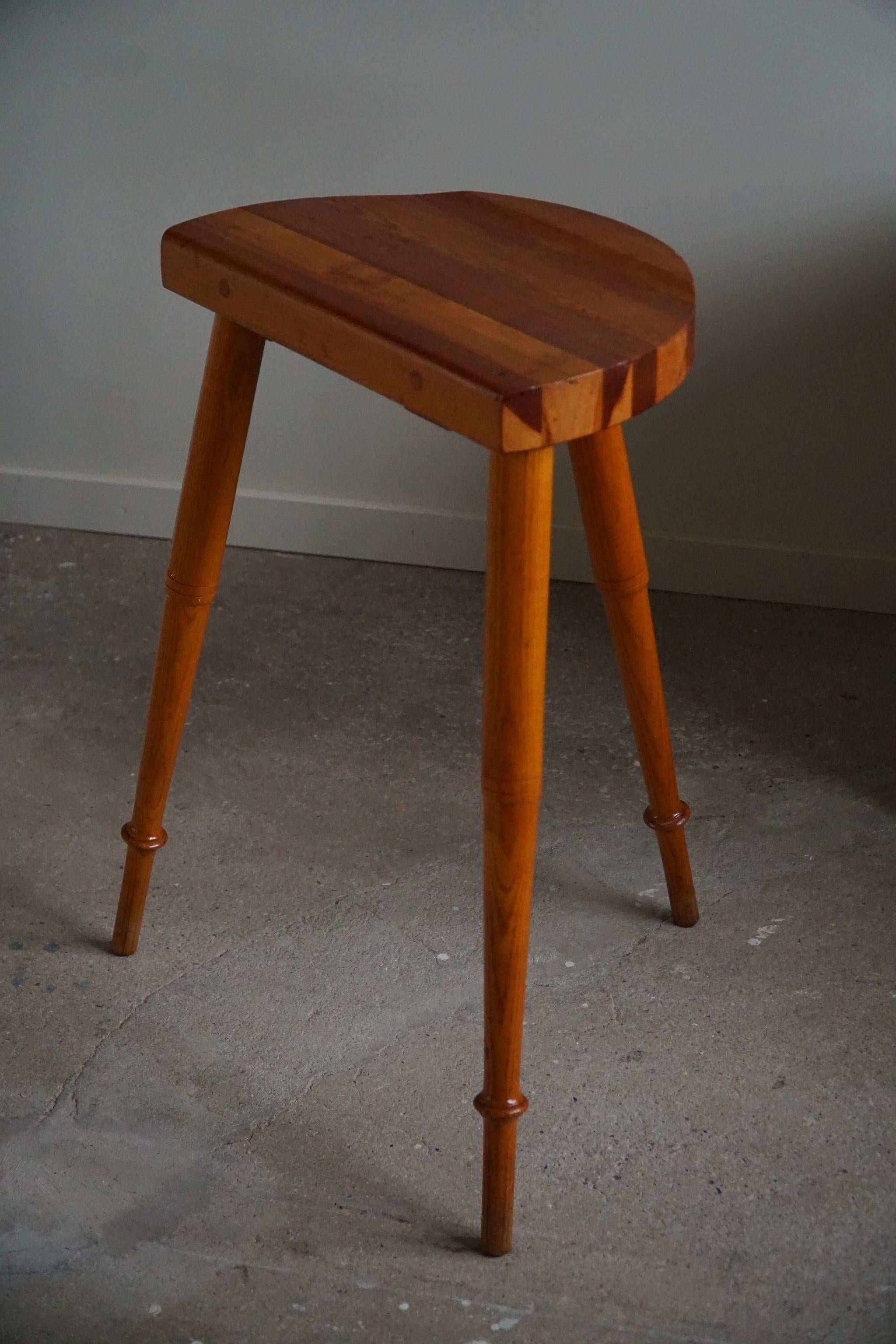 Tall Tripod Stool in Solid Pine, by a Danish Cabinetmaker, Mid Century, Ca 1960s For Sale 1