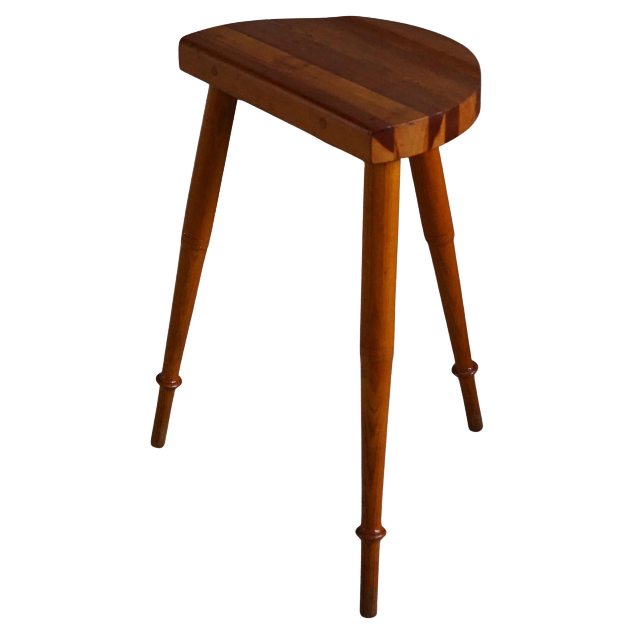 Tall Tripod Stool in Solid Pine, by a Danish Cabinetmaker, Mid Century, Ca 1960s For Sale