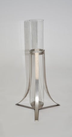 Gabriella Crespi Steel Glass Vase, Signed, Italy 1970s