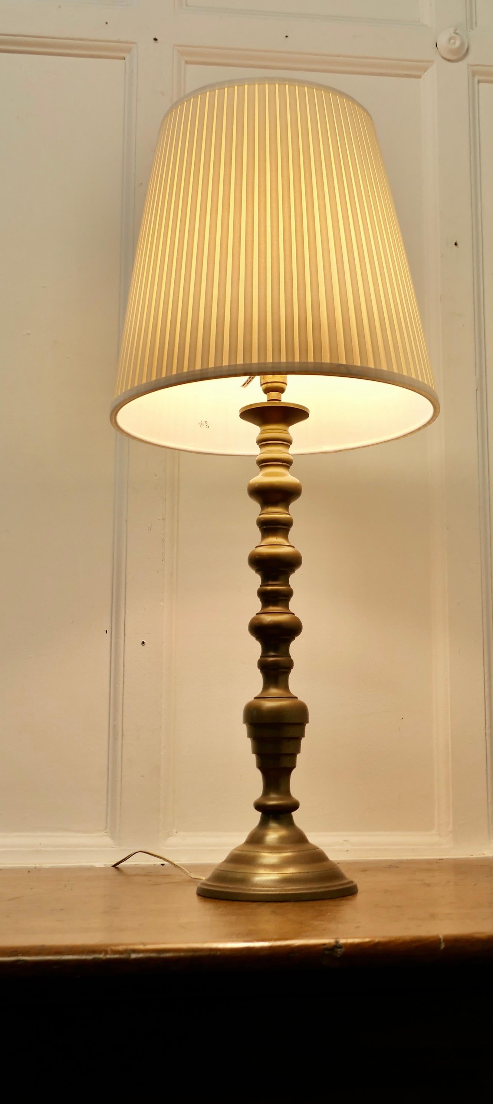 Arts and Crafts Tall Turned Brass Table Lamp   This is a good quality brass piece  For Sale